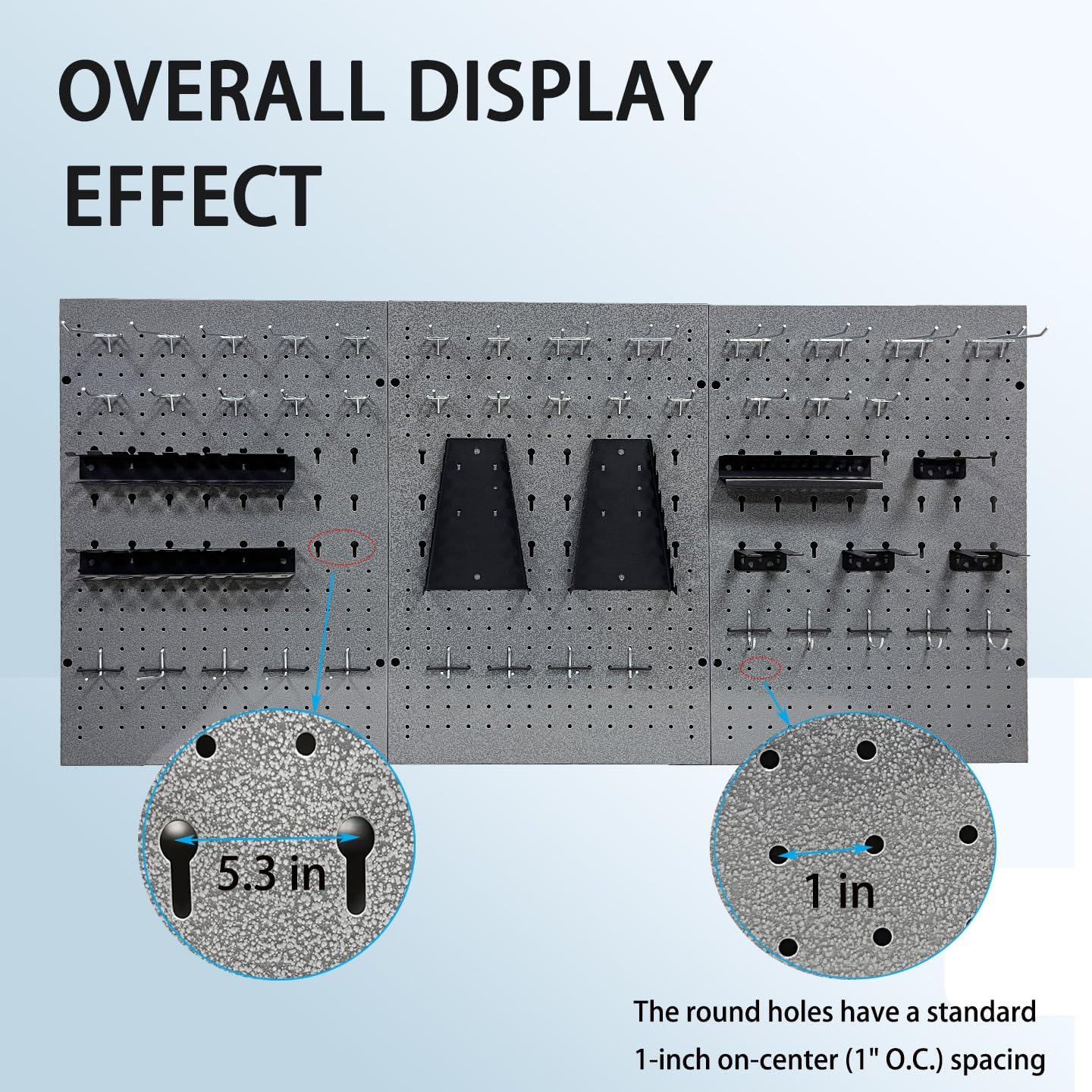 JZD 115 PCS Metal Pegboard Wall Organizer 3 Packs Metal Pegboard Kit 66x24 Inch Pegboard Panels Tool Organizer Kit with Accessories Hooks for Garage, Tool Storage,Craft Room