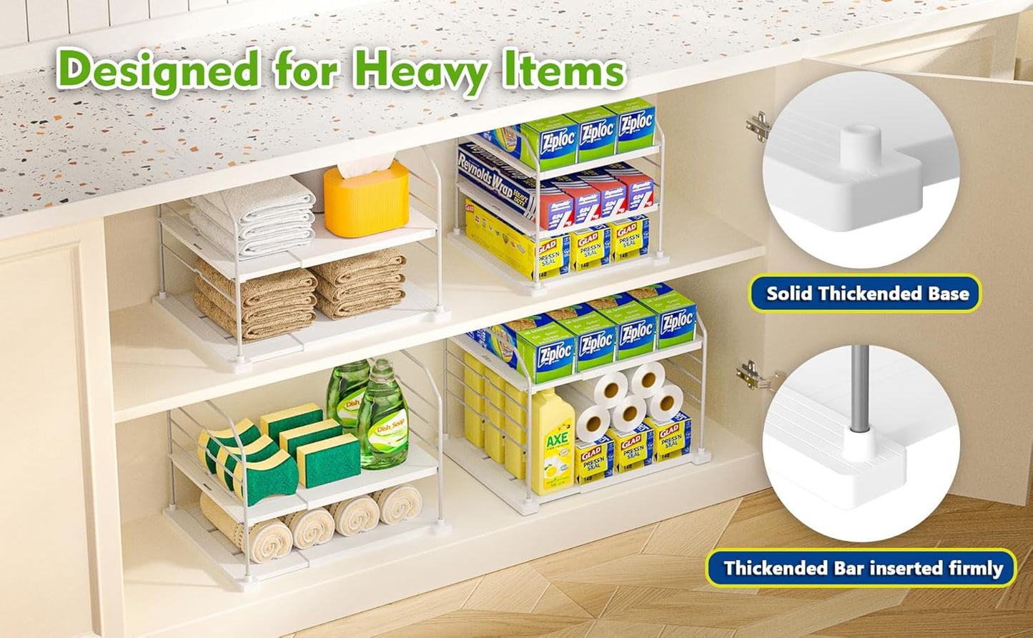 EVERIE Extendable 3-Tier Holder for Heavy Items, Jars, Bottles, Cans, Plastic Bags, Wrap, Foil, Snack and Box for Kitchen,Counter, Cabinets, 11'' to 16.7'' Wide (11“ - 16.7” Wide, Piece, 1)