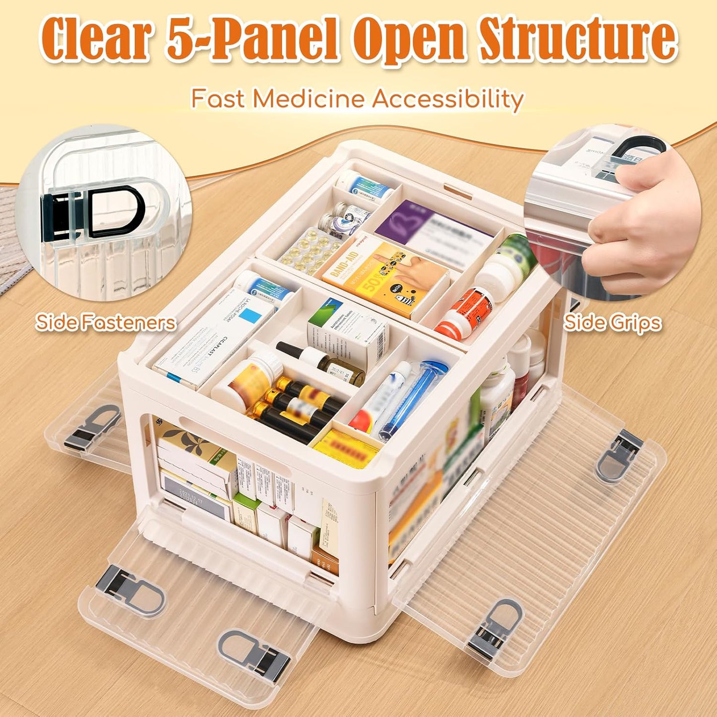 Medicine Organizer Box with Clear Window,Large Medicine Storage Container with Wheels for Bathroom Carbinet,First Aid Box Empty,House Essentials