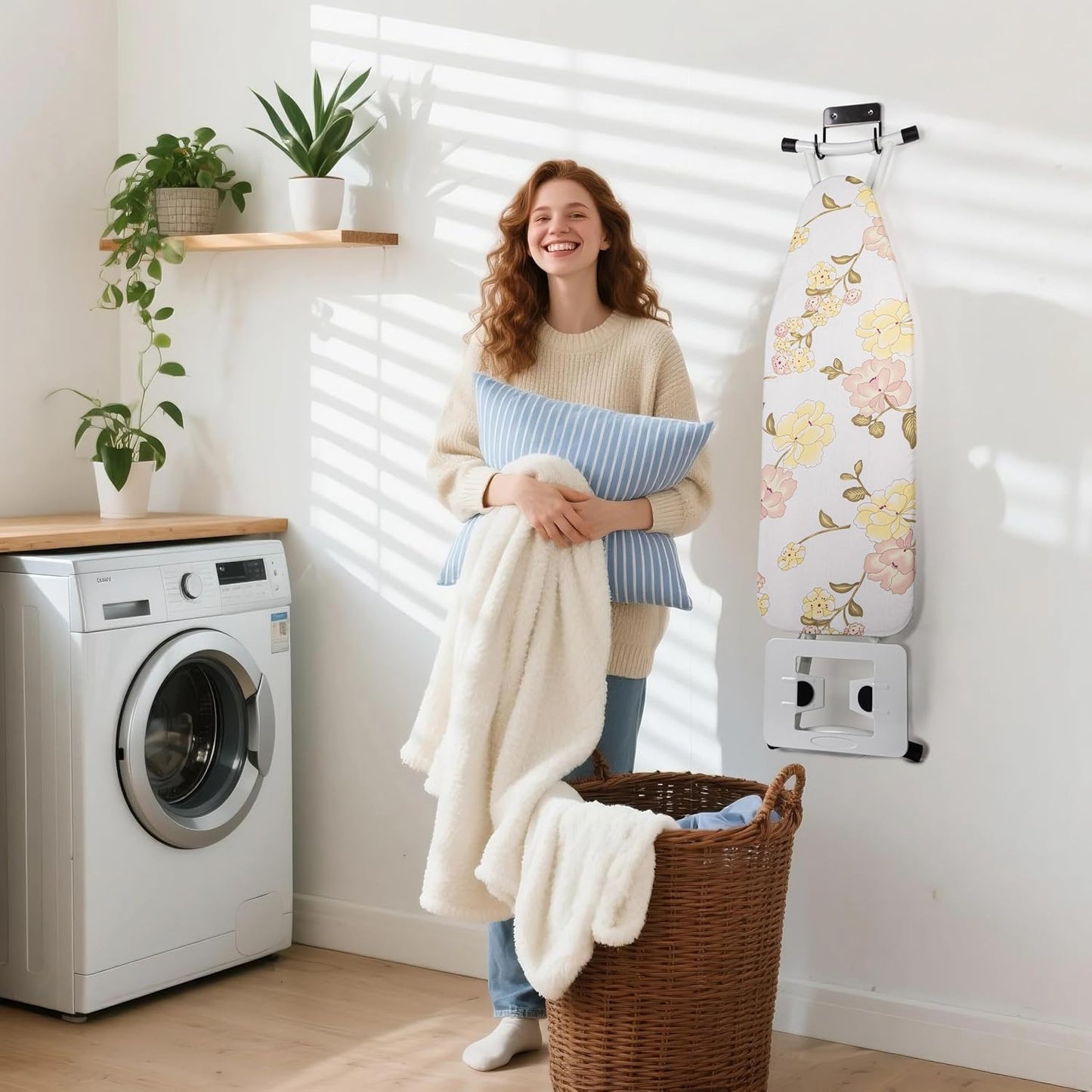 Ironing Board Hanger Wall Mount, Ironing Board Holder for Y or T Shaped,Stainless Steel Wall Hook Iron Board Holder for Laundry Rooms with 2 Hooks (Black)