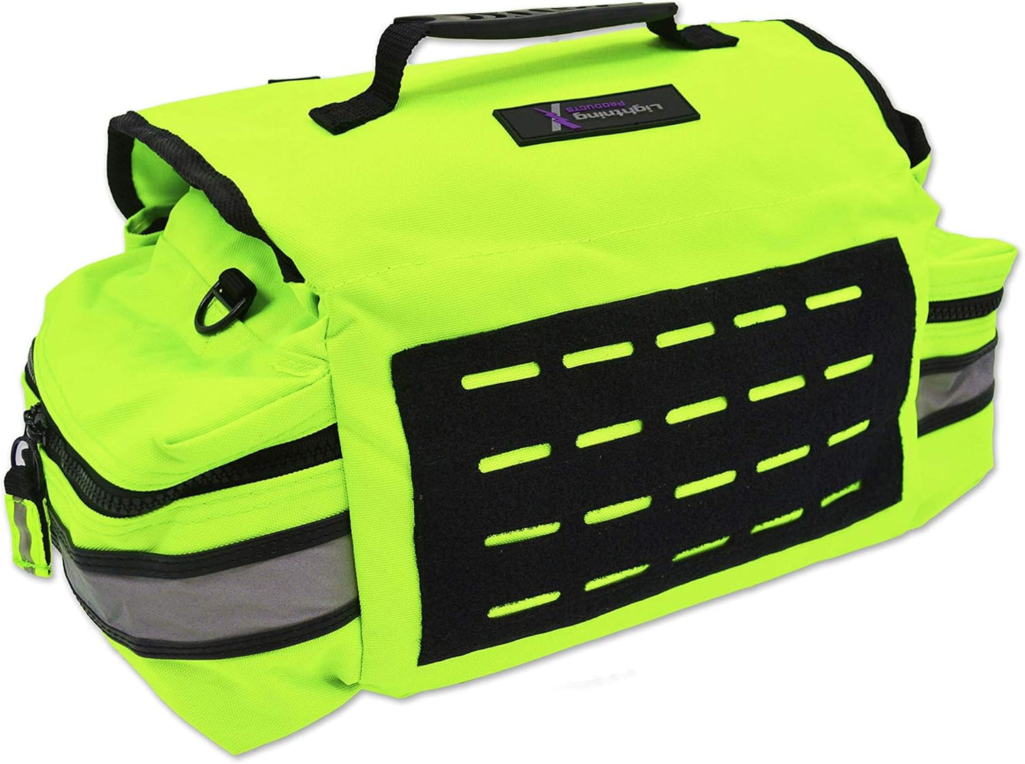 Lightning X Personalized First Responder EMT EMS Trauma Bag w/Stocked First Aid Fill Kit B & Custom Embroidered Name Patch (Fluorescent Yellow)