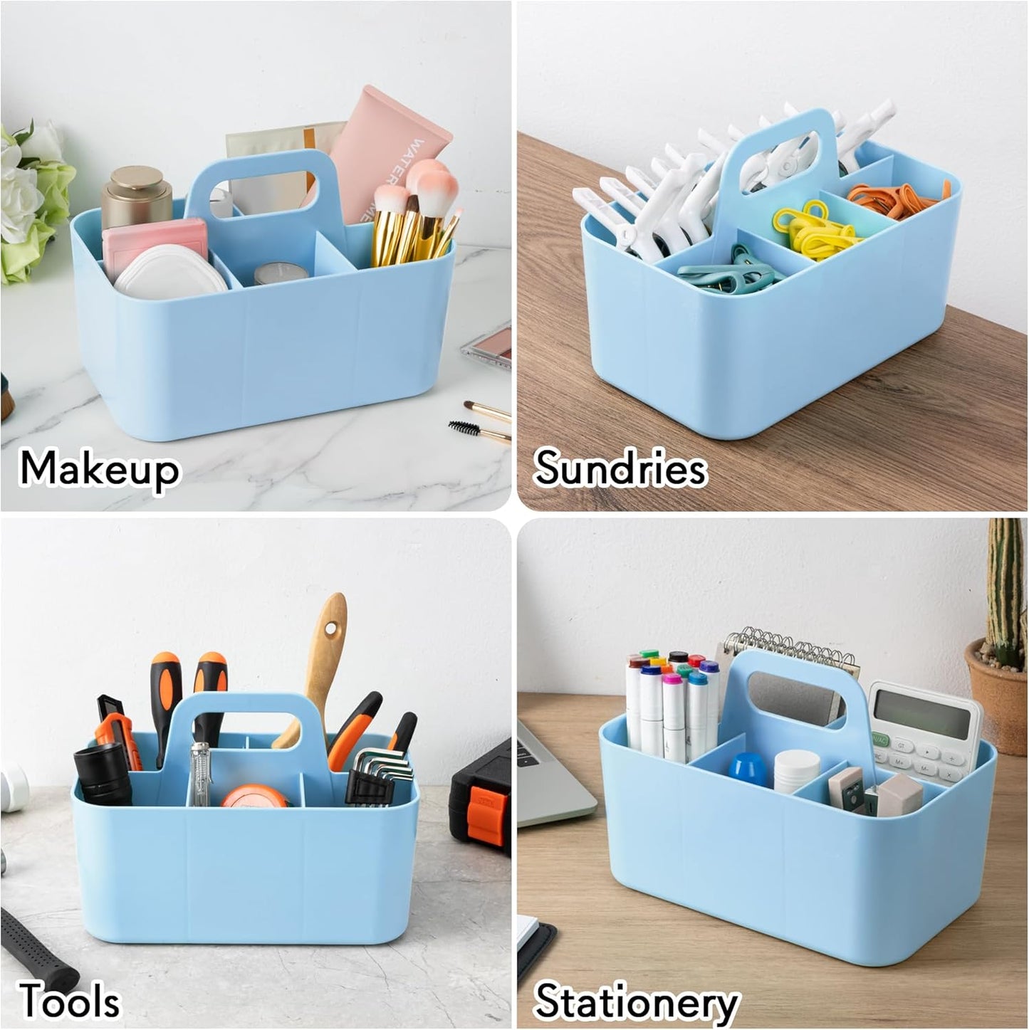 Tiawudi Multipurpose Caddy Organizer, Plastic Caddy with Handle, Stackable Desk Organizer for Stationery, Marker and Pencil, Office Supplies Organizer, Dorm Caddy