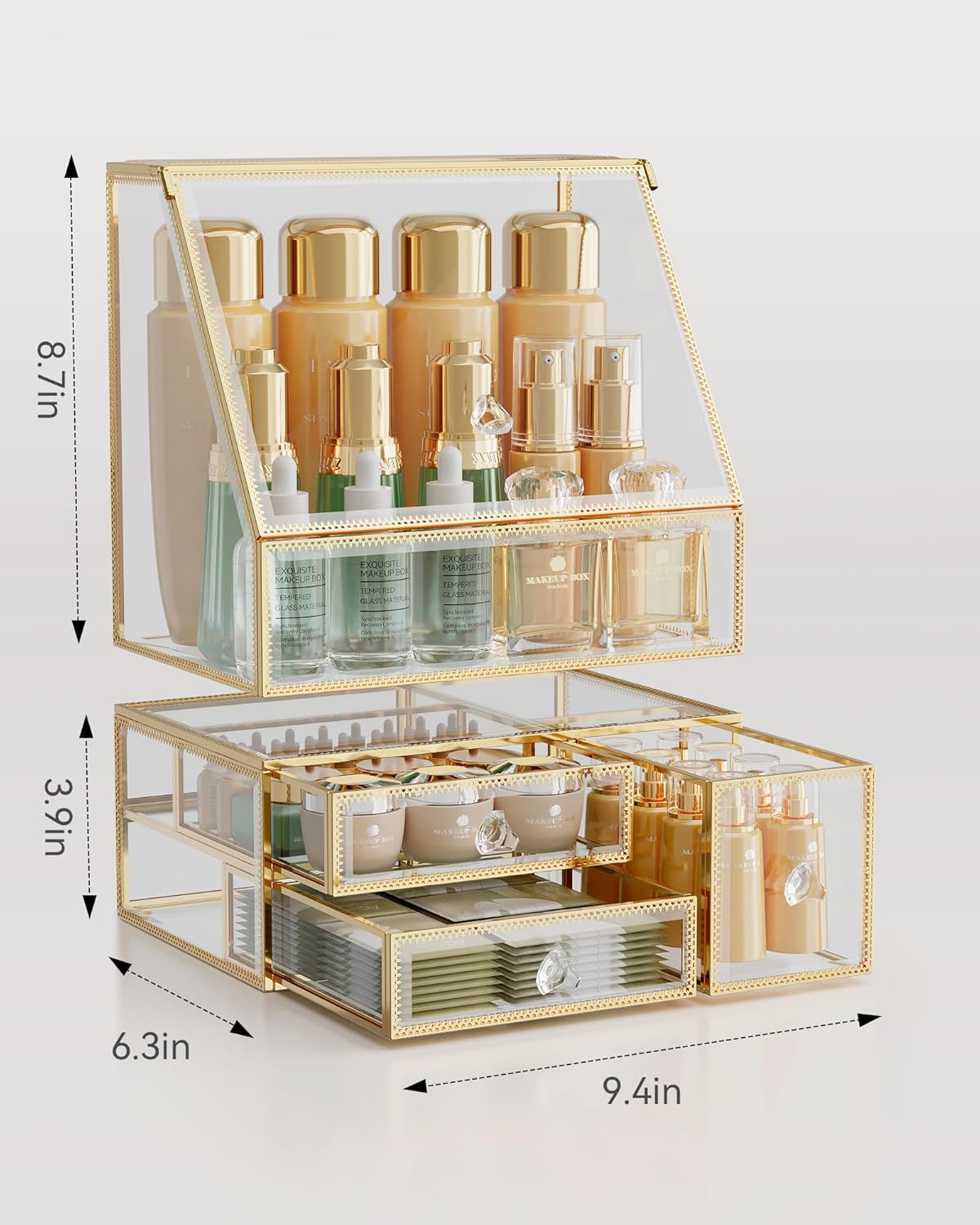Makeup Organizer for Vanity, Clear Makeup Organizer with Drawer, Skincare Holder for Bathroom Countertop,Cosmetic Display Case for Dresser