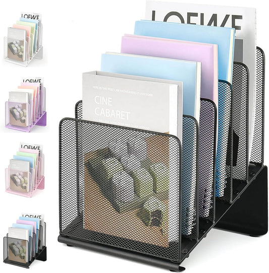 File Organizer for Desk, File Folder Organizer with 5-Section Vertical Rack, Suitable for Home Office Document Organization and Storage(Black)