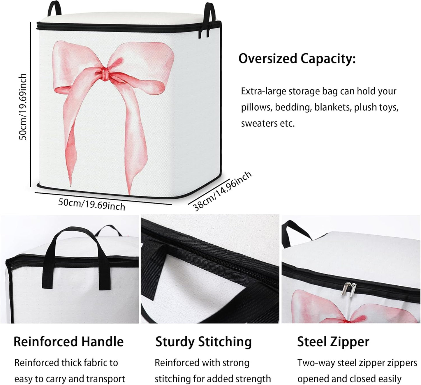 Large Comforter Storage Bag with Zipper,Closet Organizer for Clothes/Blankets/Quilts/Pillows,Fabric Storage Bags with Portable Handles 95L(2-Pack)