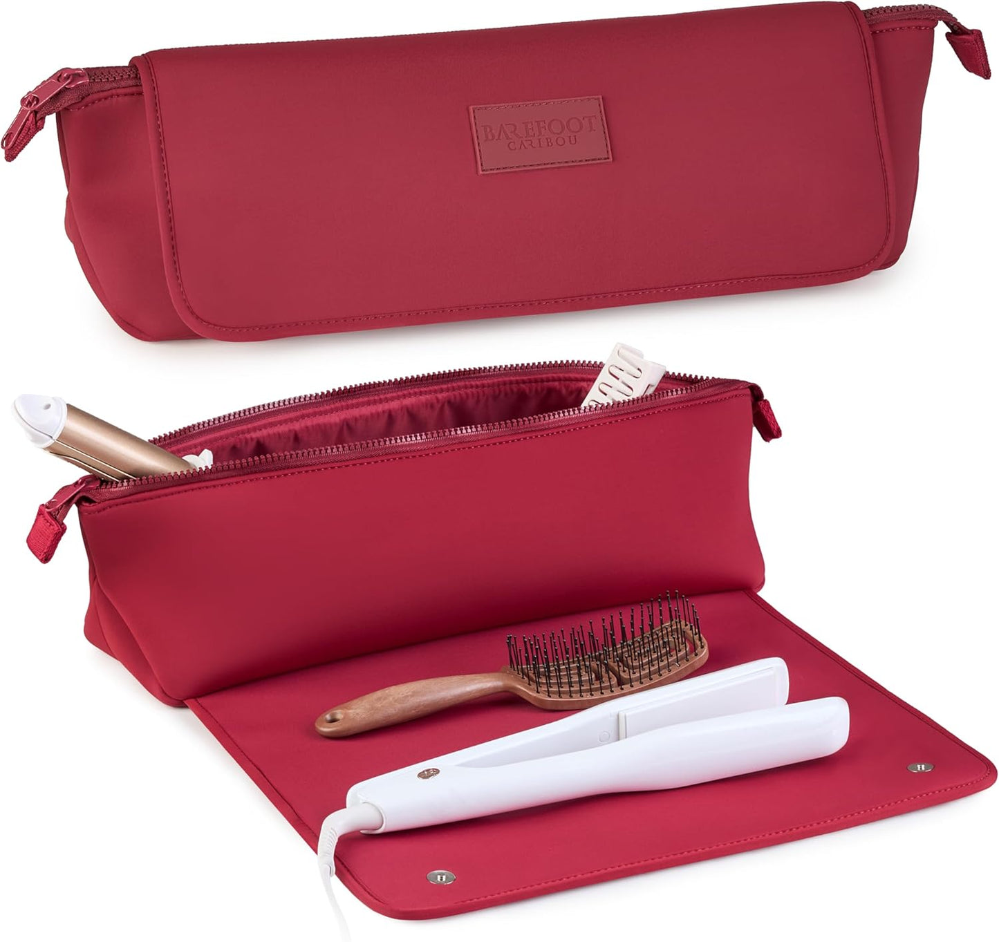 BAREFOOT CARIBOU Hair Tools Travel Bag and Heat Resistant Mat for Flat Irons, Straighteners, Curling Iron, and Haircare Accessories, 2-in-1 design, with Interior Pockets, Portable Organizer