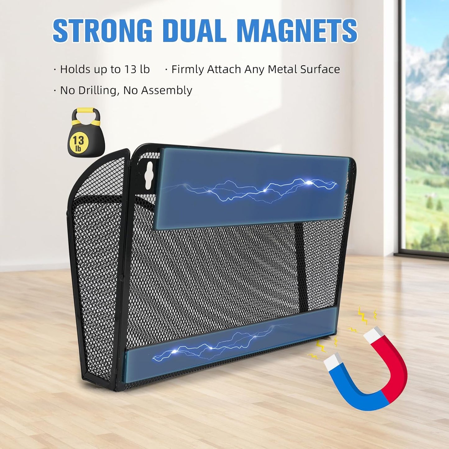2-Pack Magnetic File Holder-File Folder Organizer, No Drilling Paper Document Holder, Large Capacity Office Hanging Magazine Rack for Refrigerator, File Cabinets, Whiteboard, Office