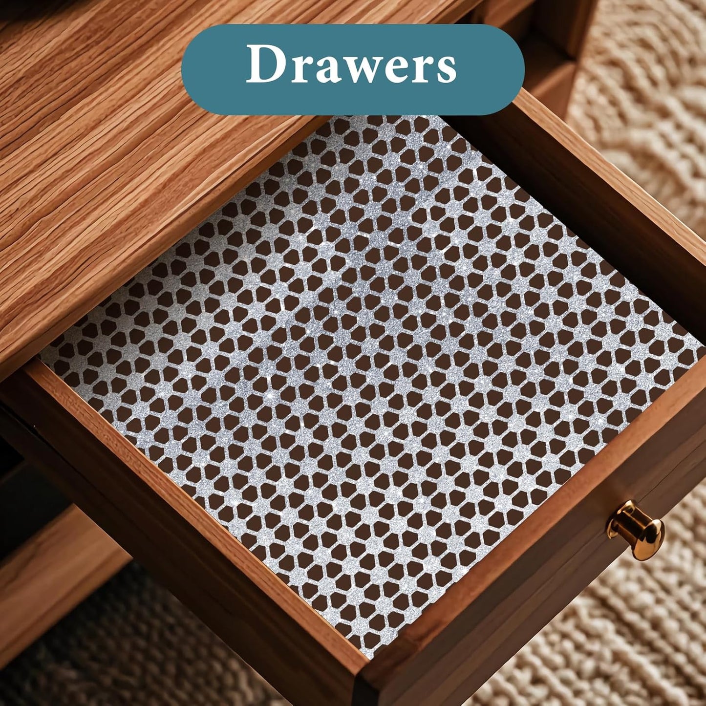 Drawer and Shelf Liner for Kitchen Cabinet: 17 in X 20 Ft Non Slip Waterproof Shelf Paper Non Adhesive Refrigerator Liners Silver Square Easy Liners for Bathroom with Knife Tape Measure