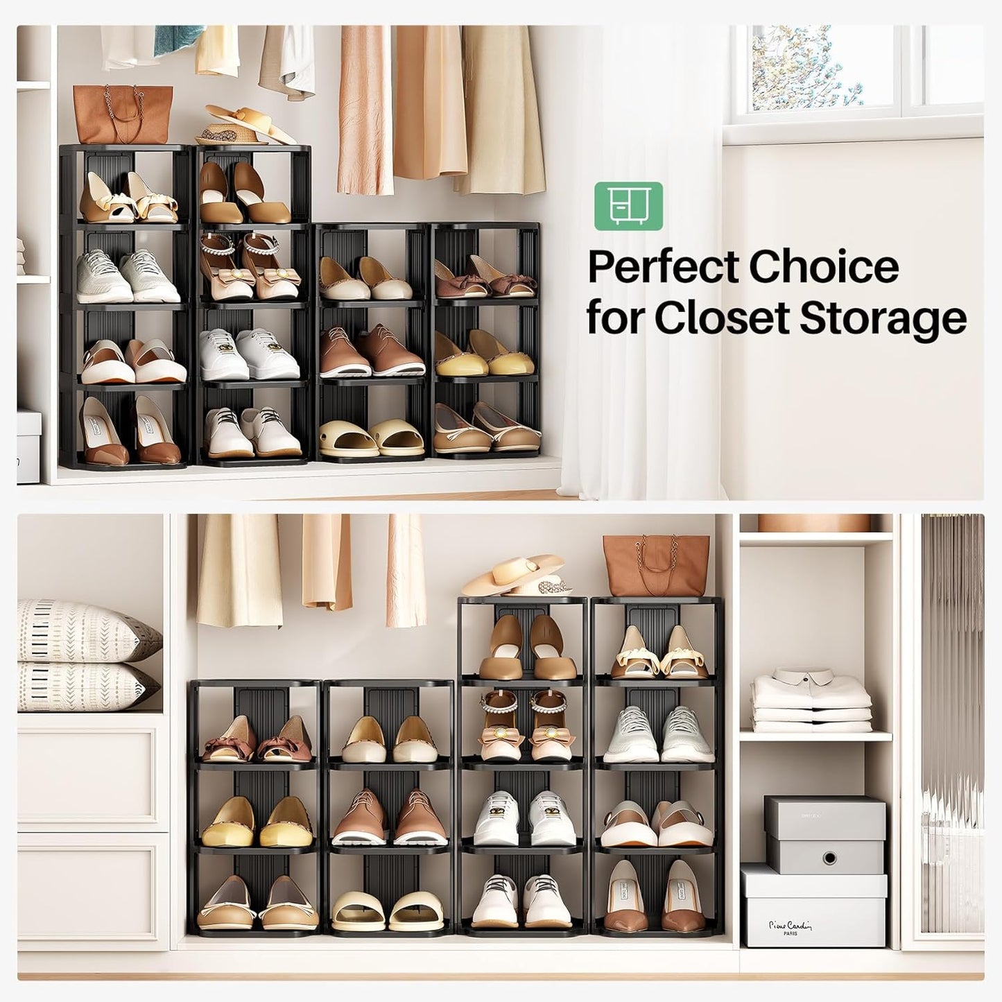 Kitstorack Stackable 16-Tier Shoe Rack for Closet & Entrance - Tall, Narrow, Vertical Shoe Stand - Plastic, Free Standing - Ideal for Small Spaces