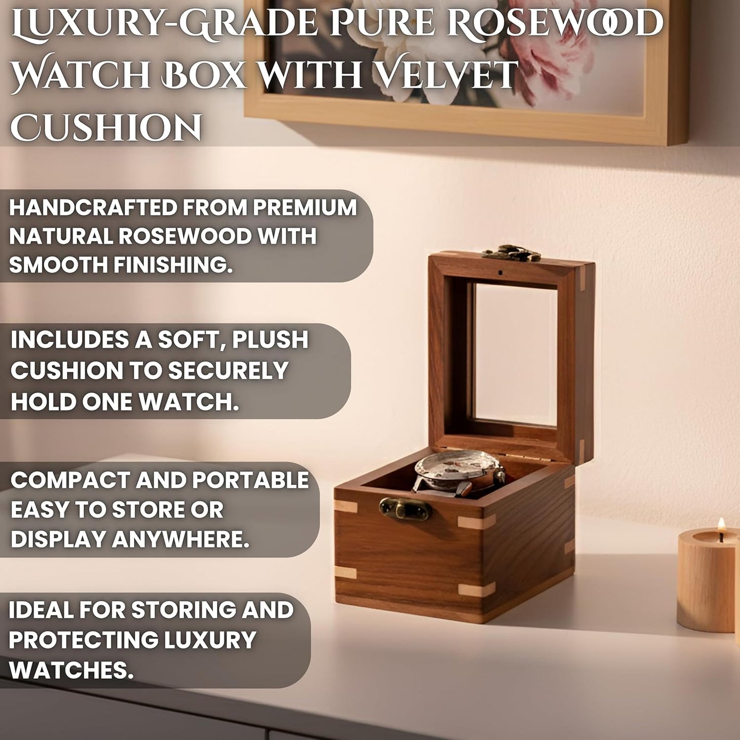 Wooden Watch Box for Men & Women, Luxury Watch Organizer & Display Case, Premium Long-Lasting Watch Holder for Storage, Elegant Gift for Watch Collectors (Glass Top, 1 Slot)