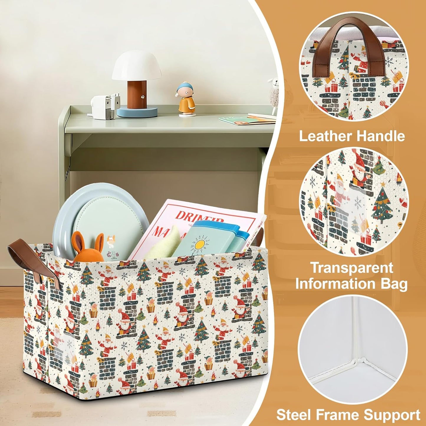 Christmas Tree Gift Storage Bin with Handles, Basket Storage Organizer for Shelves, Closet, Nursery, Book, Laundry Hamper & Home Decor