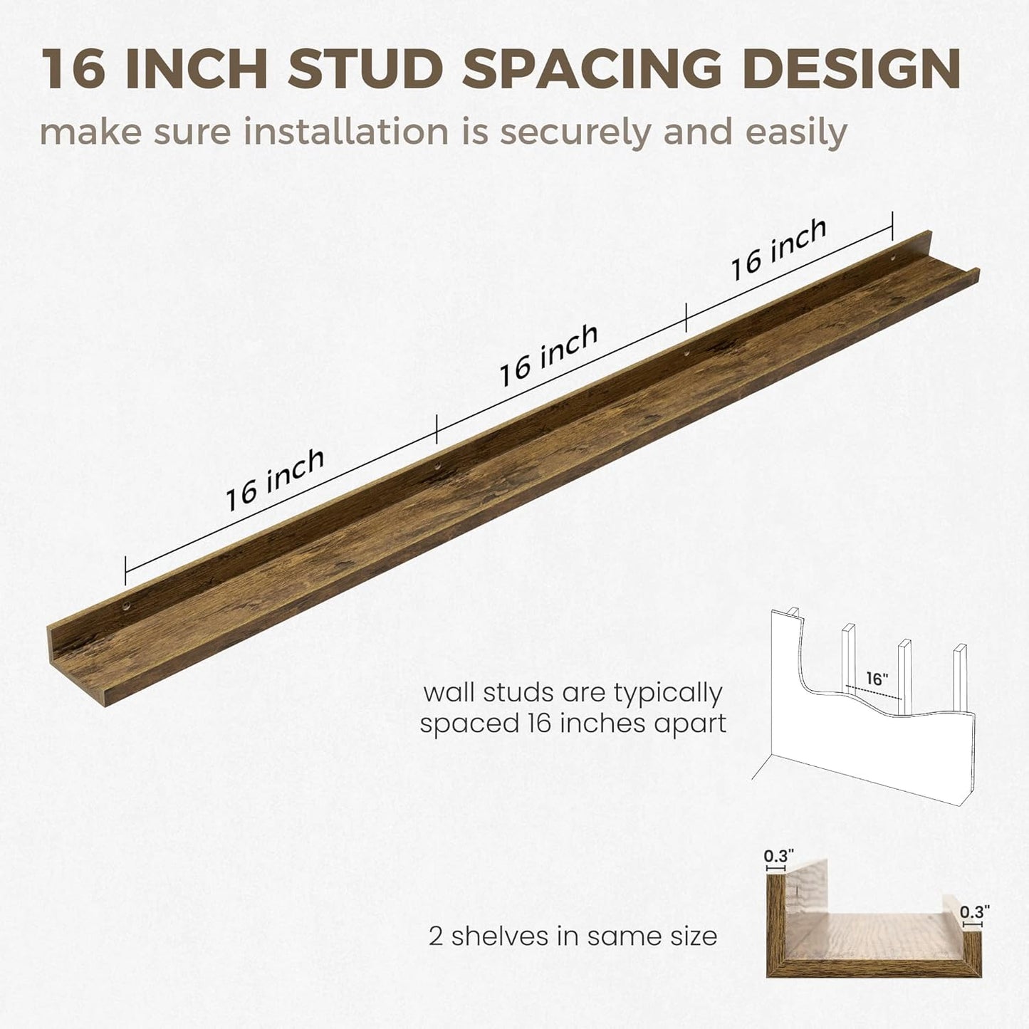 Axeman 55 Inch Floating Shelves - Picture Ledge Shelf Set of 2 - Rustic Brown Wall Shelves with Lip - Picture Shelf for Wall with Ledge - Photo Ledge Shelves for Pictures Nursery Books