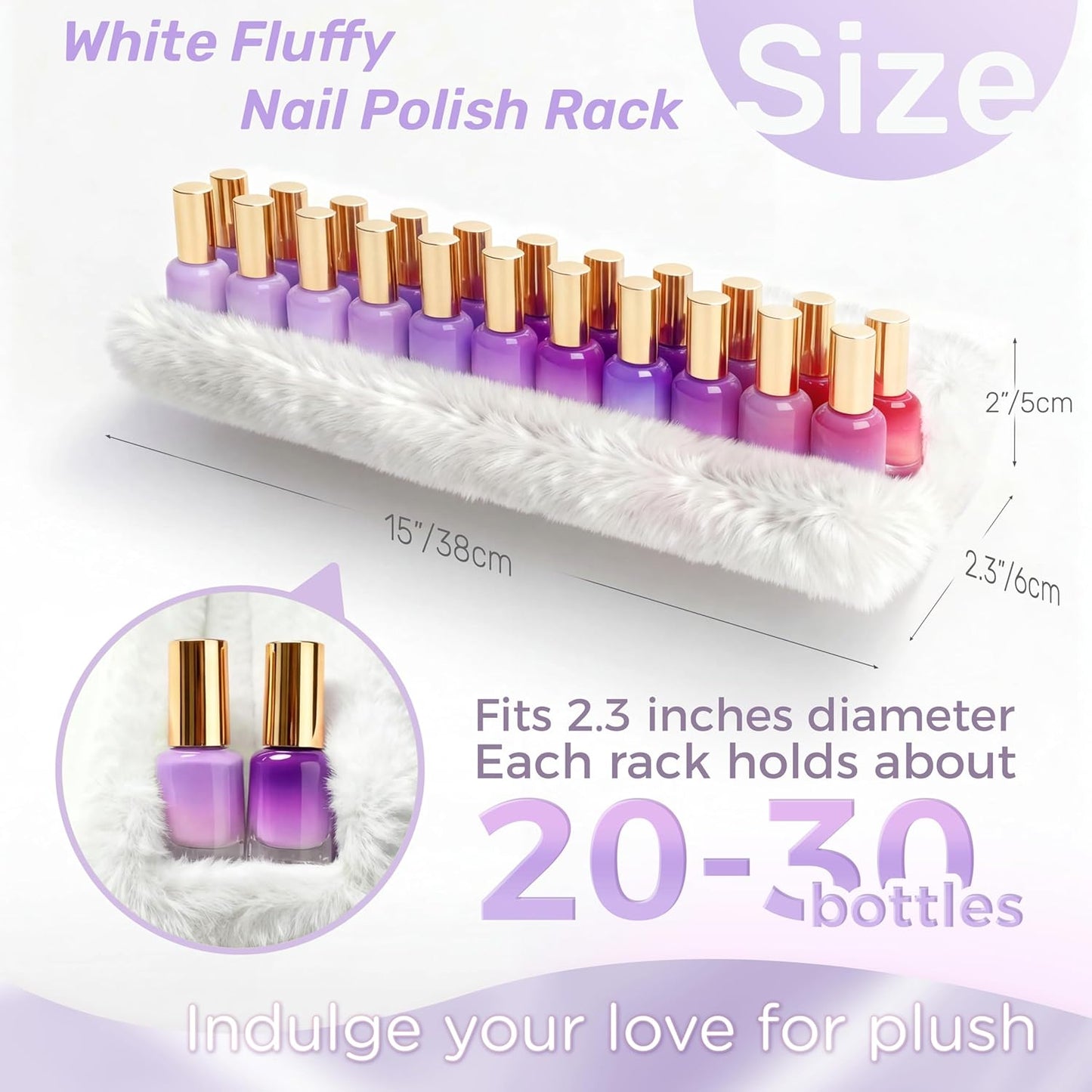 Care&More YJ 15 Inch Nail Polish Shelves, 4-Pack Fluffy Nail Polish Rack for Storing Nail Bottles, Sunglasses, Essential Oils, Plush Soft White