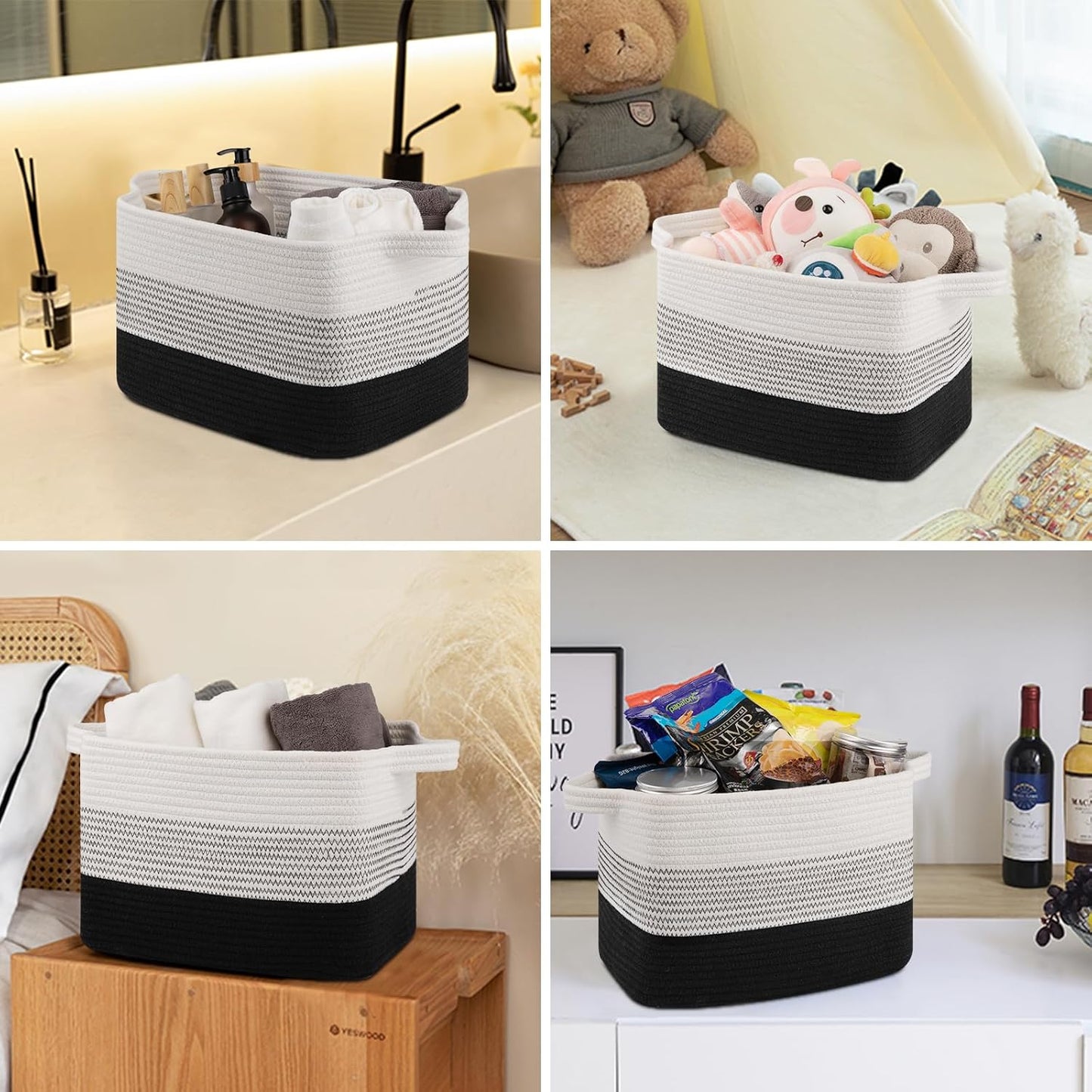 Storage Baskets for Organizing, Woven Baskets for Shelves, Rectangle Decorative Organizer for Storage Clothes, Toy, Books, Towels Nursery Bins 3 Pack (Gradient Black, 13"x9.85"x8.7")