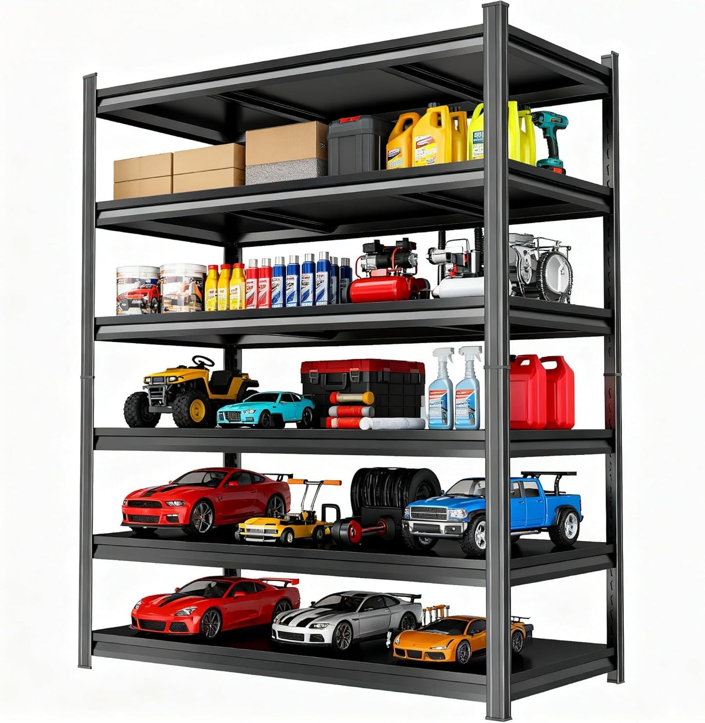 77'' Storage Shelves, Garage Metal Shelving Unit, Adjustable, Double-Layer Column with Reinforced Ribs, Heavy-Duty, Capable of Bearing 3600 lbs, Suitable for Garage, Warehouse, Kitchen Storage
