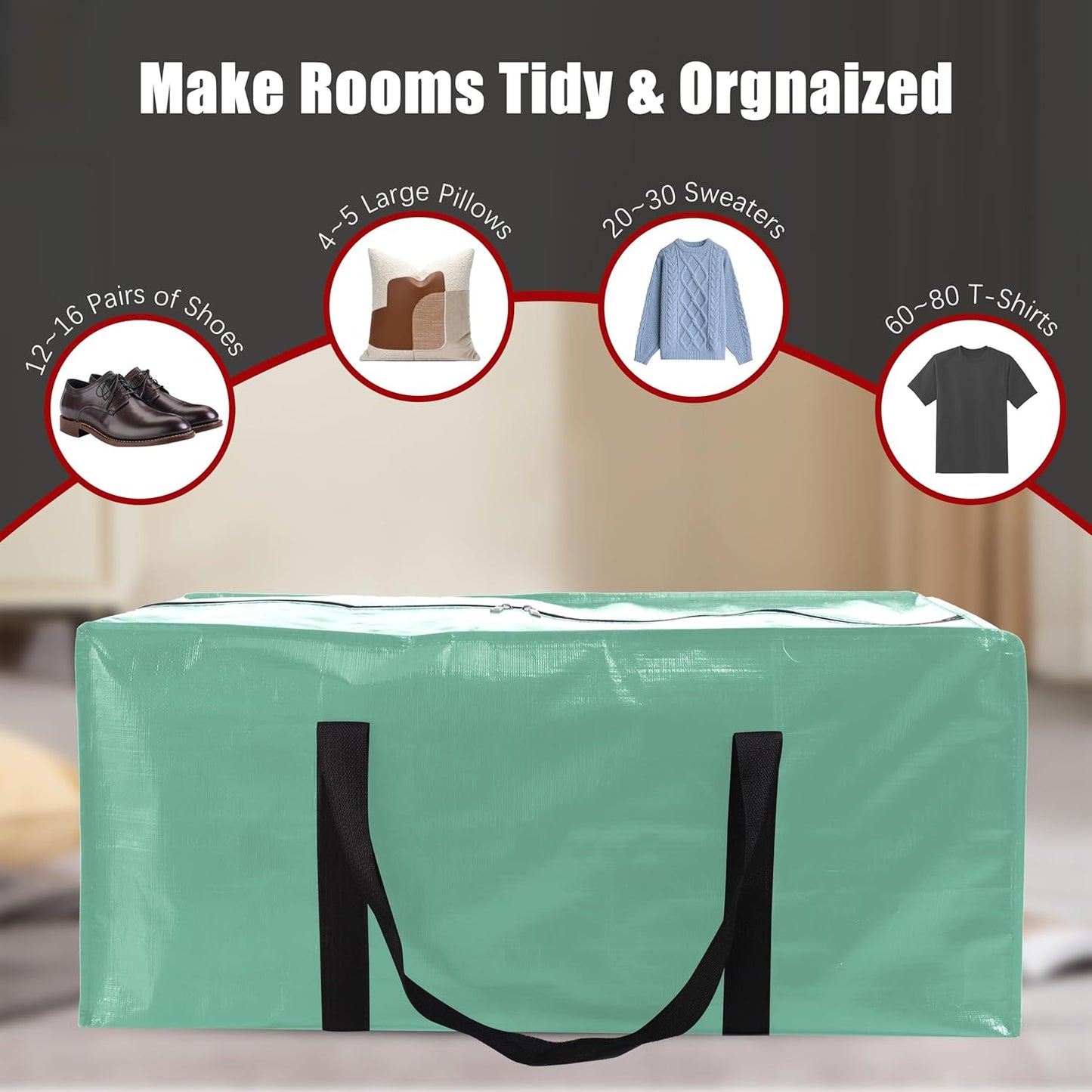 12 Pack Extra Large Moving Bags with Zippers & Carrying Handles, Heavy-Duty Storage Tote for Space Saving Moving Storage, Fold Flat, Alternative to Box and Bin,Teal