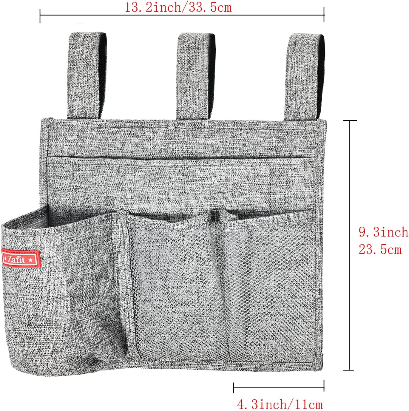 Linen Bedside Caddy, Bedside Storage Organizer for Hospital Beds, College Dorm Rooms or Baby Bed (4 Pockets-Grey)