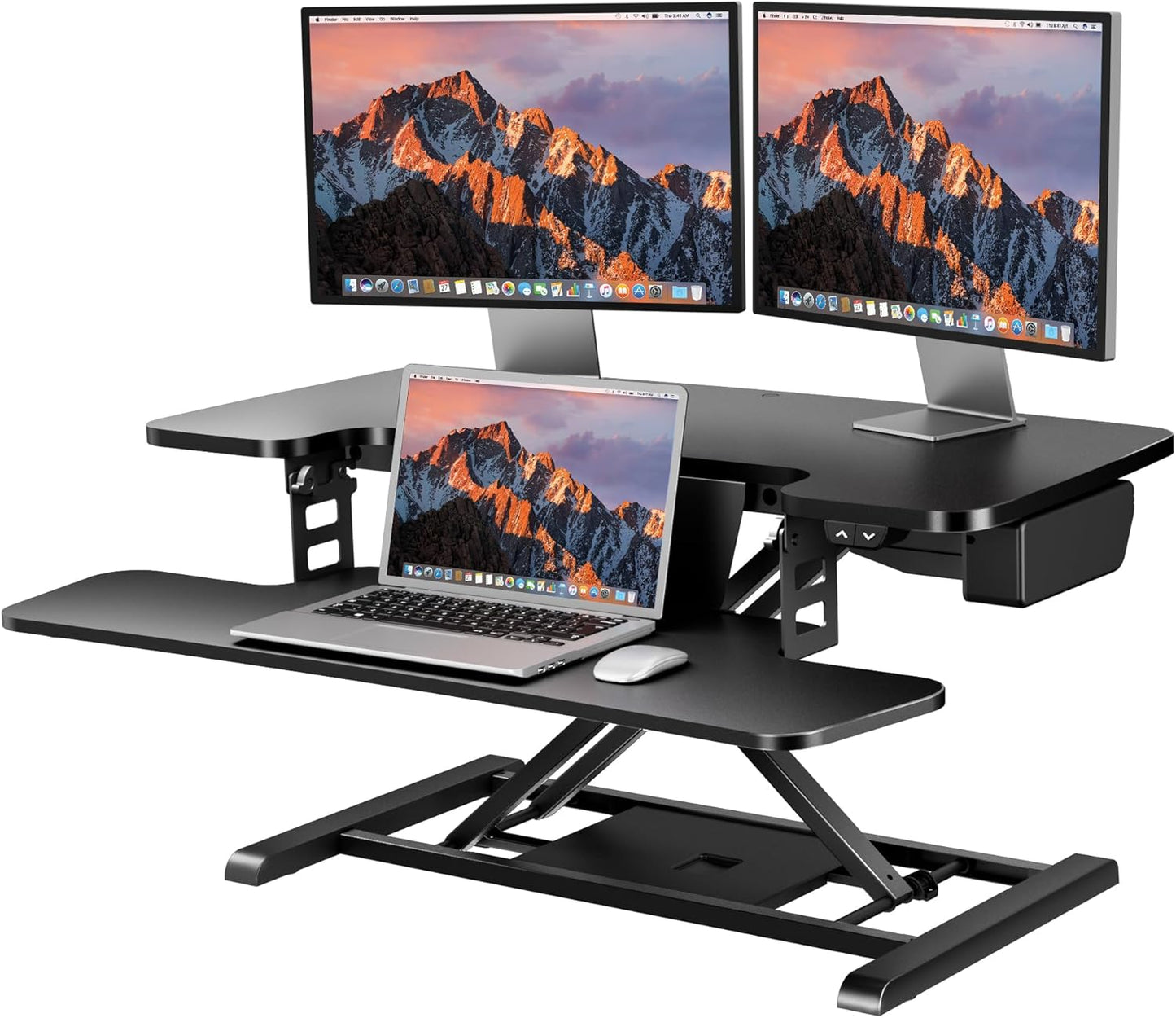 SANODESK 35" Electric Standing Desk Converter,Height Adjustable Riser for Office Home, Monitor and Laptop Workstation with Large Keyboard Tray, Black Color