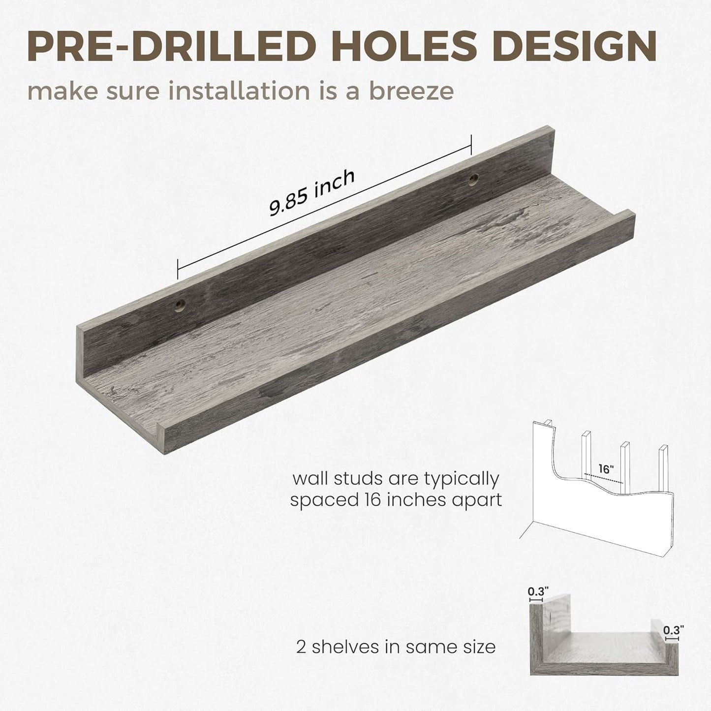 Axeman Floating Shelves for Wall | Picture Ledge Shelf Set of 2 | Rustic Grey Picture Shelf for Wall with Ledge | Small Floating Shelves with Lip | Photo Ledge Shelves for Books Album Records