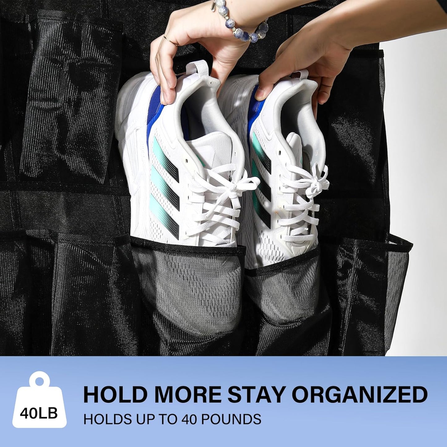 35Large Pockets Over The Door Shoe Organizer, Mesh Pockets Shoe Holder Rack, Capacity hanging shoe organizer，door shoe rack With 4 Metal Hook.