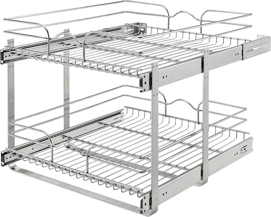 Rev-A-Shelf 2 Tier Kitchen Cabinet Pullout Shelf and Drawer Organizer Slide Out Pantry Storage Basket in Multiple Sizes, 21 x 22 In, 5WB2-2122CR-1