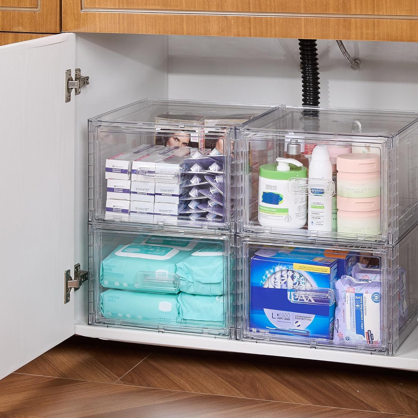 Vtopmart 9 Pack 18QT Clear Stackable Storage Drawers,Easily Assemble Closet Organizers,Plastic Storage Bins for Bathroom,Cabinet,Kitchen Pantry,Under Sink Organization(Medium)