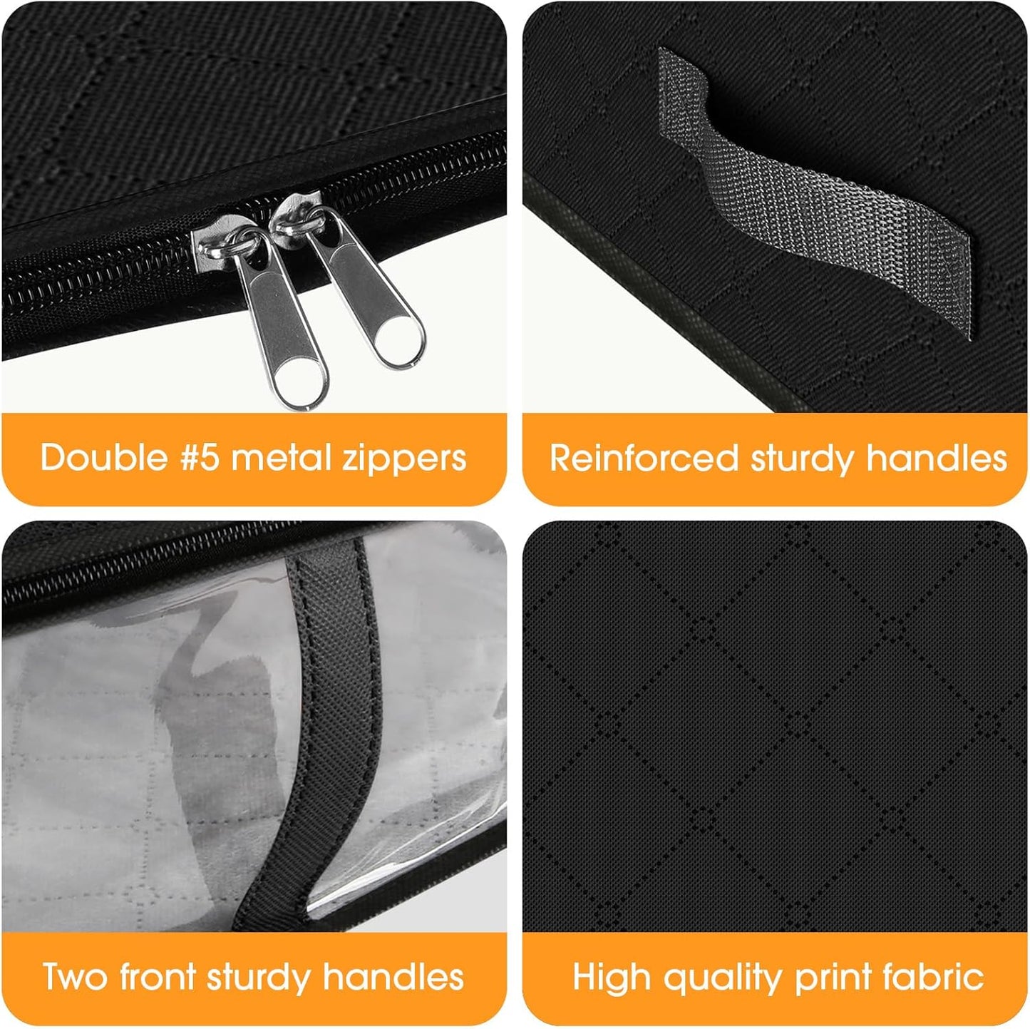 StorageRight Under Bed Storage Bins, 6-Pack 40L Foldable Fabric Storage Bags with Transparent Window, Breathable Organizer for Clothes/Blanket/Comforter/Quiltr, Black