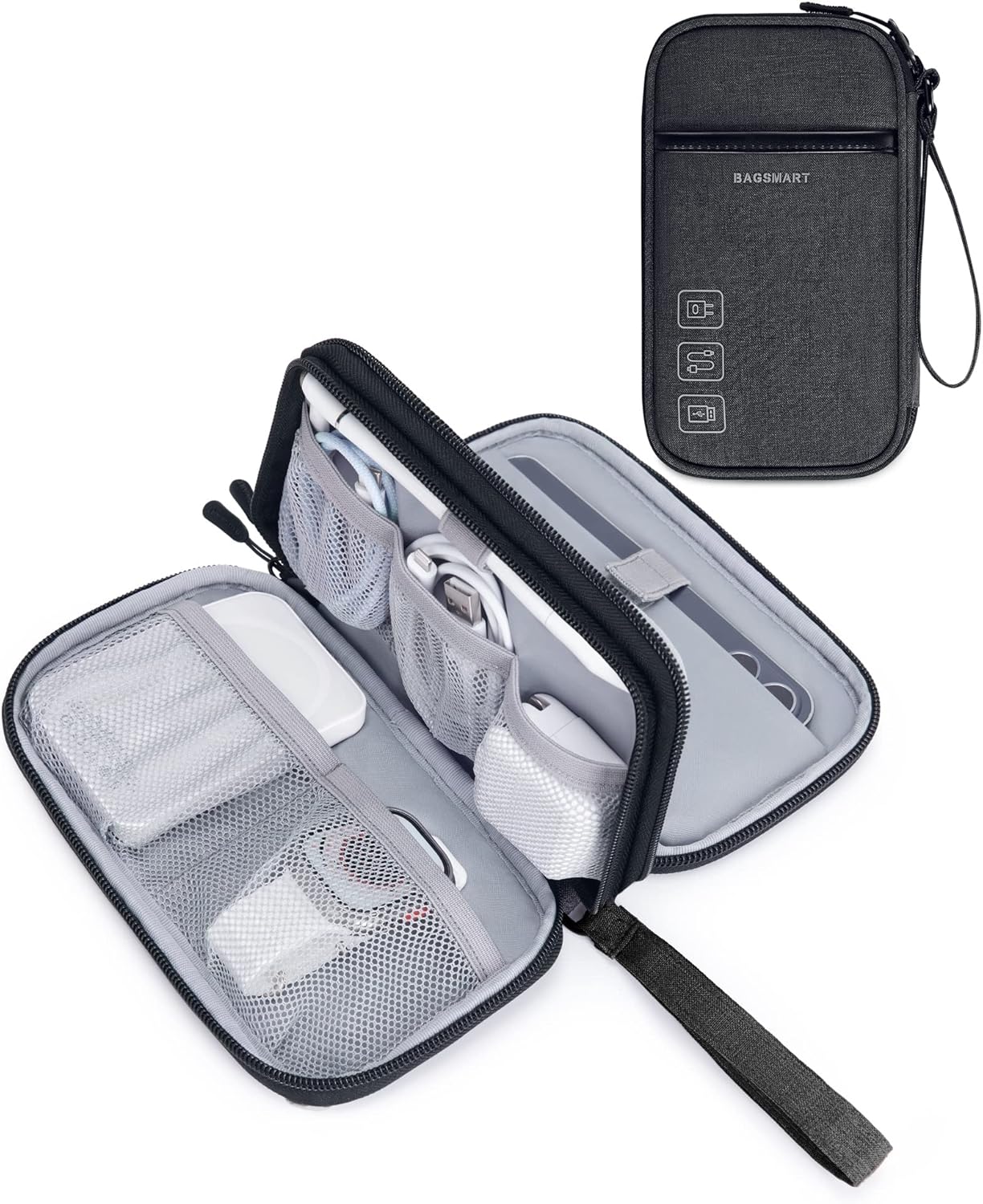 BAGSMART Cord Organizer Travel Cable Organizer Bag Tech Electronic Organizer Travel Case, Travel Essentials for Charger, Cable, Phone, Flash drive, Double Layer-Black