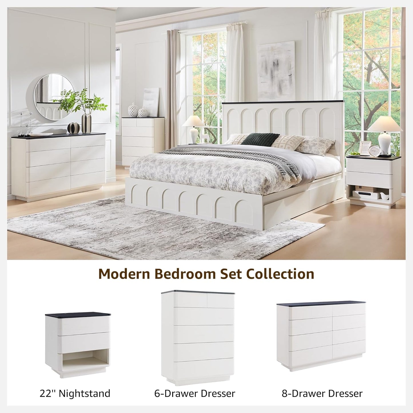 ACCOHOHO Nightstand with Charging Station, 22" Push-to-Open Bedside Table with 2 Storage Drawers, Large Modern End Table for Bedroom,Living Room,White