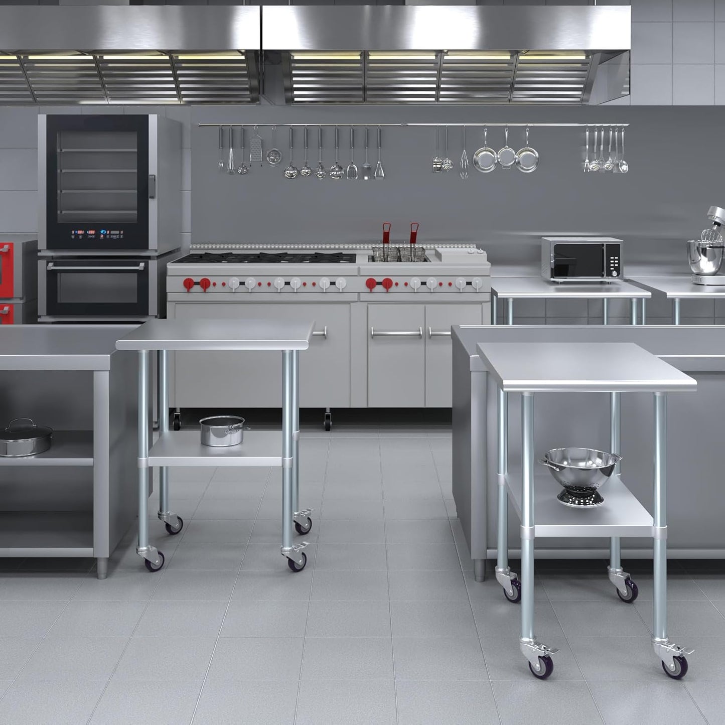 AmGood 30" x 24" Stainless Steel Work Table with Casters | Heavy Duty Metal Utility Table On Wheels | Kitchen Island Cart