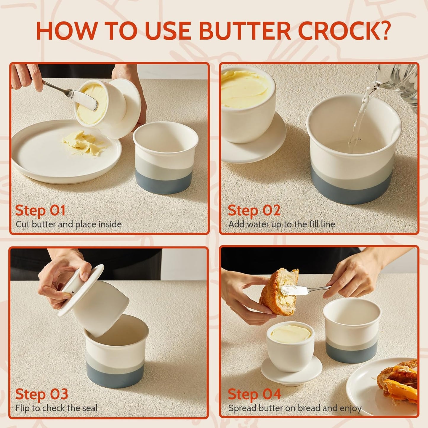 Sweese Light Blue French Butter Crock with Lid – Ceramic Butter Keeper Crock with Water for Countertop Use, Matte Glazed French Butter Keeper, Dishwasher & Microwave Safe