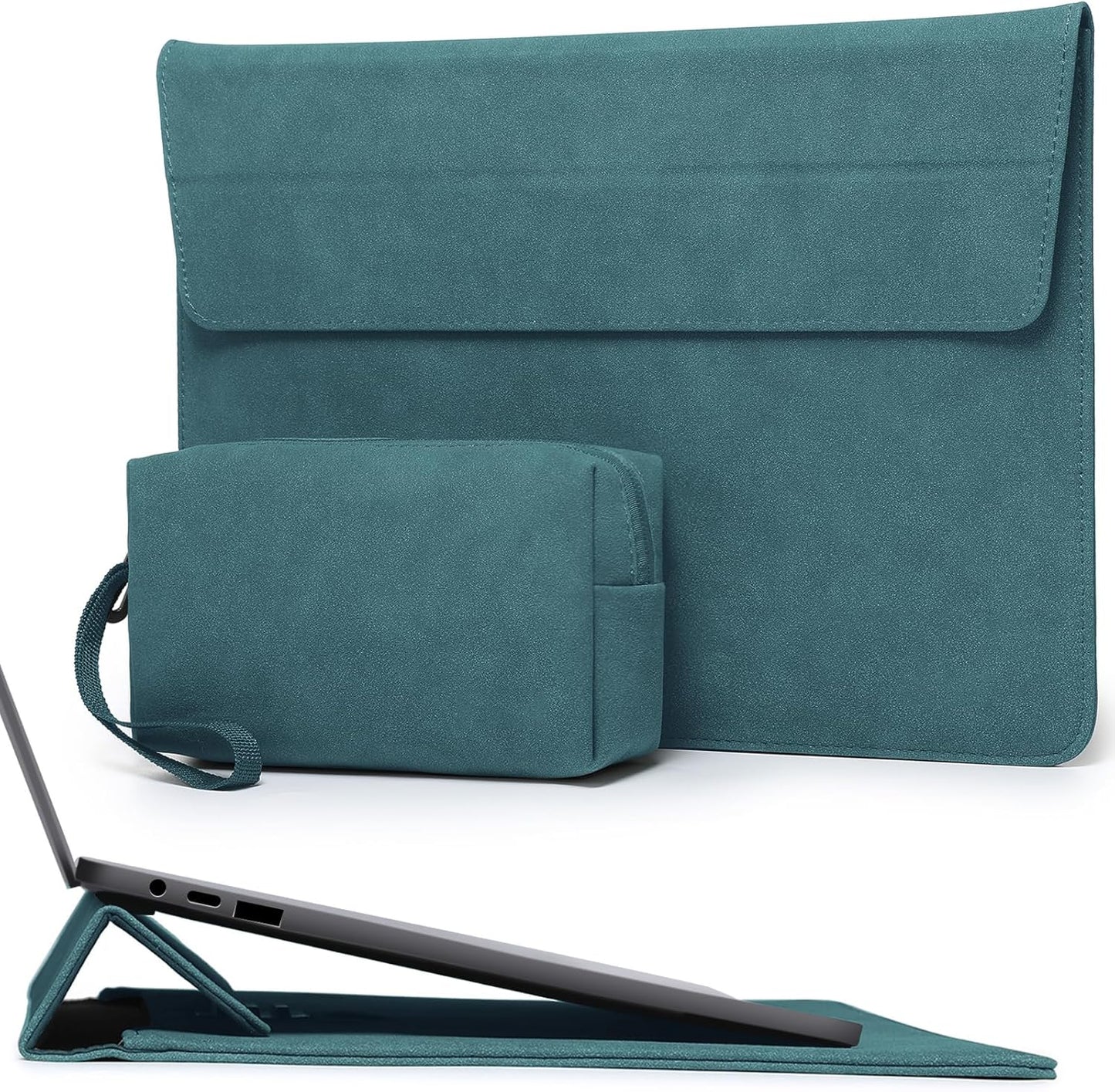 HYZUO 13.3-14 Inch Laptop Sleeve Case Bag with Adjustable Stand for MacBook Pro 14 M5/M4/M3/M2/M1 Pro/Max 2026-2021, MacBook Air/Pro 13.3, 13.8-13.5 Surface Laptop, with Pouch, Dark Green