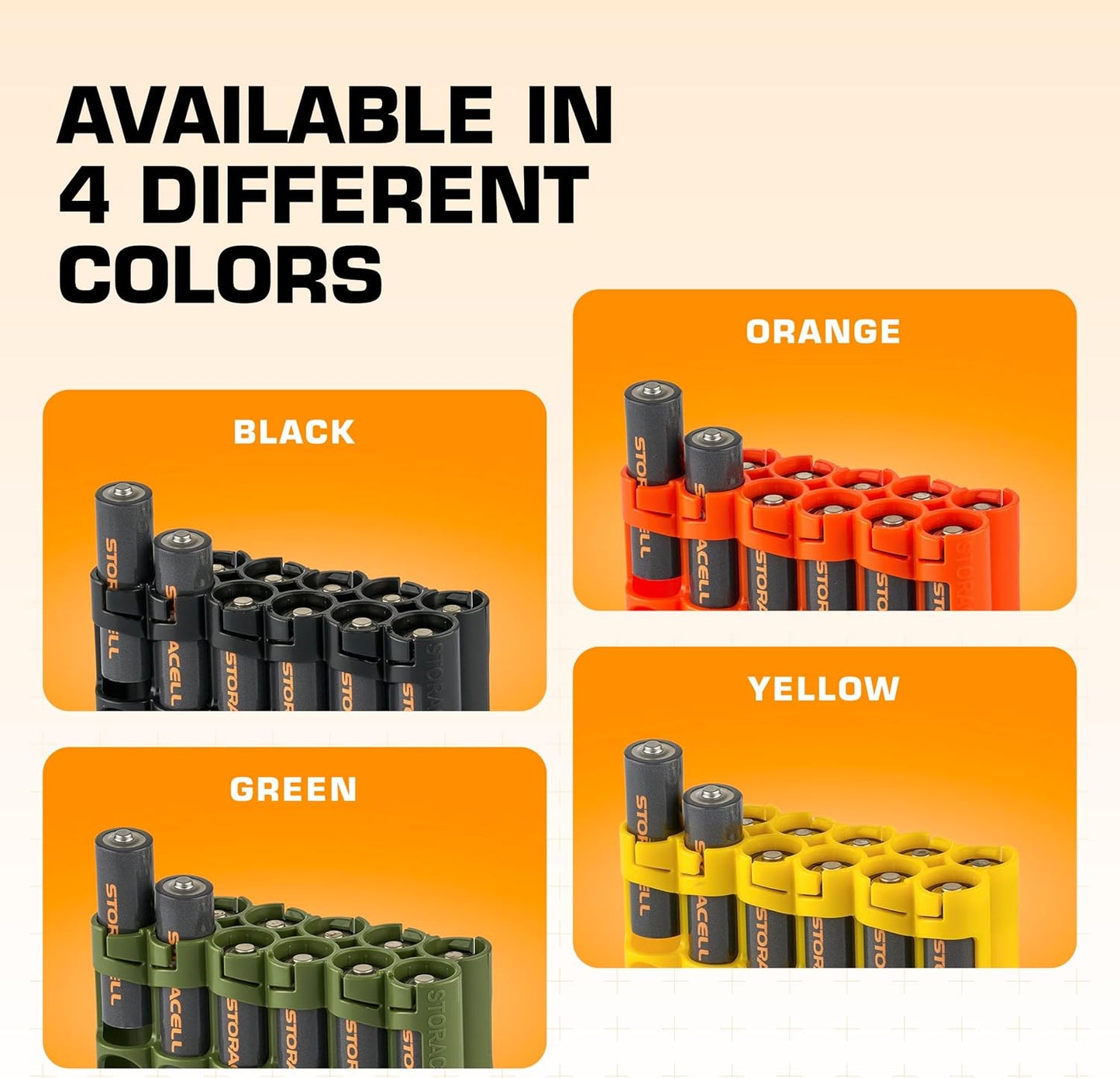 AA Battery Storage Caddy by Storacell, Orange, Holds 12 Batteries (Not included)