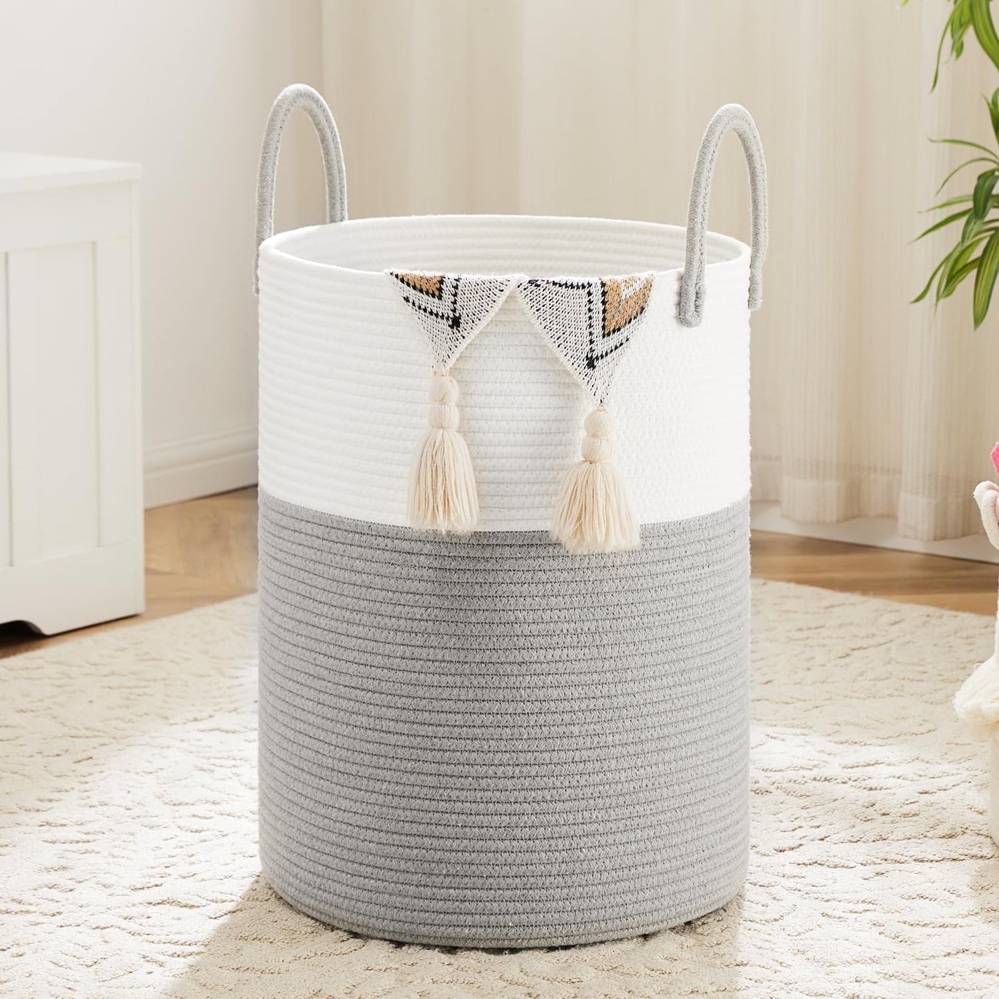 Laundry Basket,Woven Cotton Rope Laundry Hamper,80L for Decorative Storage of Dirty Clothes,Toys and Blankets in Bathroom,Baby Room and Living Room