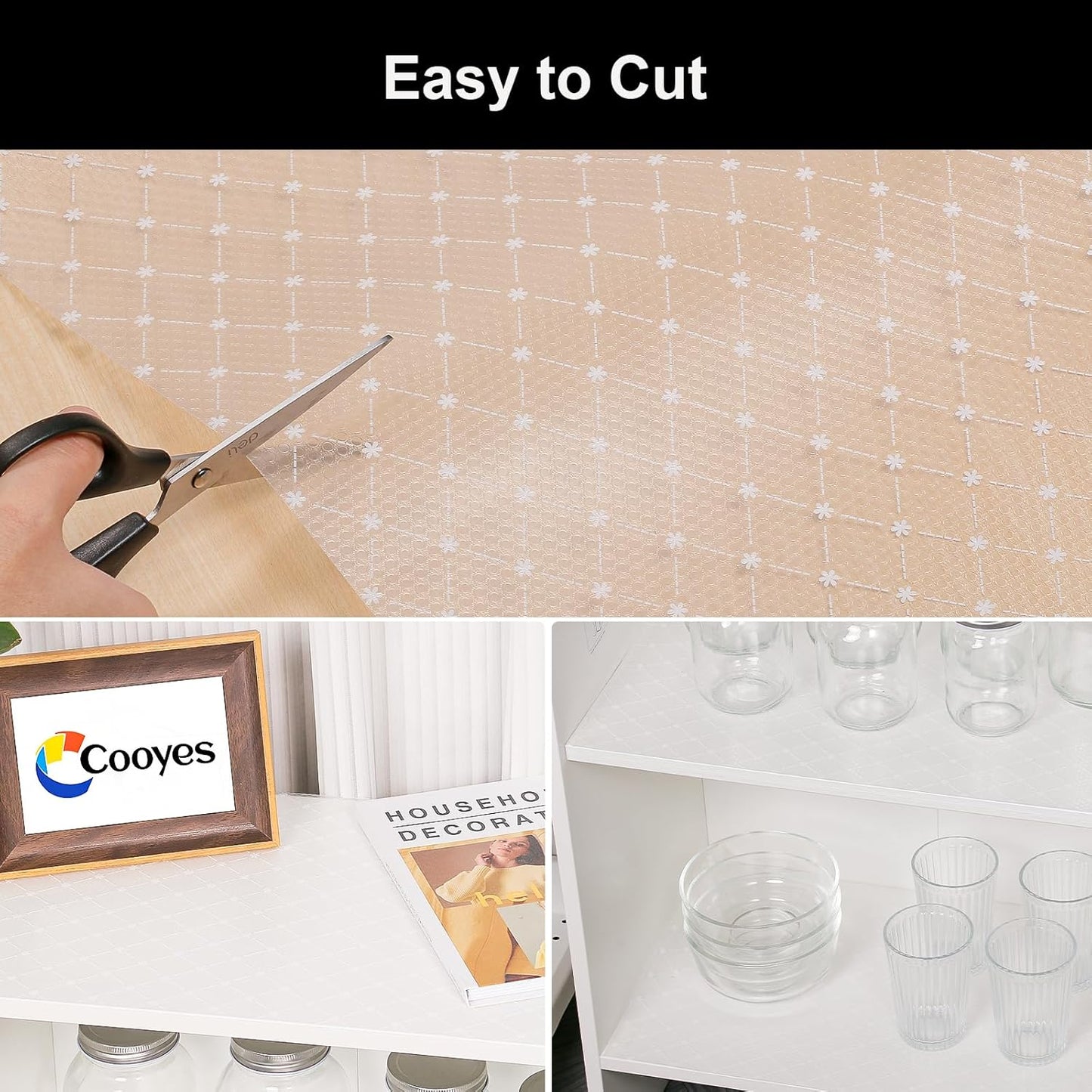 Cooyes Shelf Liner – Premium Non-Adhesive Cabinet & Drawer Liner for Kitchen – Waterproof Shelf Paper with Modern Pattern – Durable EVA Cabinet Mat – Easy to Cut （23.6" W x 236" L）