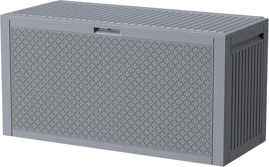 ZYJOYY Outdoor Storage Box, 90 Gallon Deck Box, Waterproof Resin Storage Box for Patio Cushions, Gardening Tools, Lockable, UV Resistant, Grey