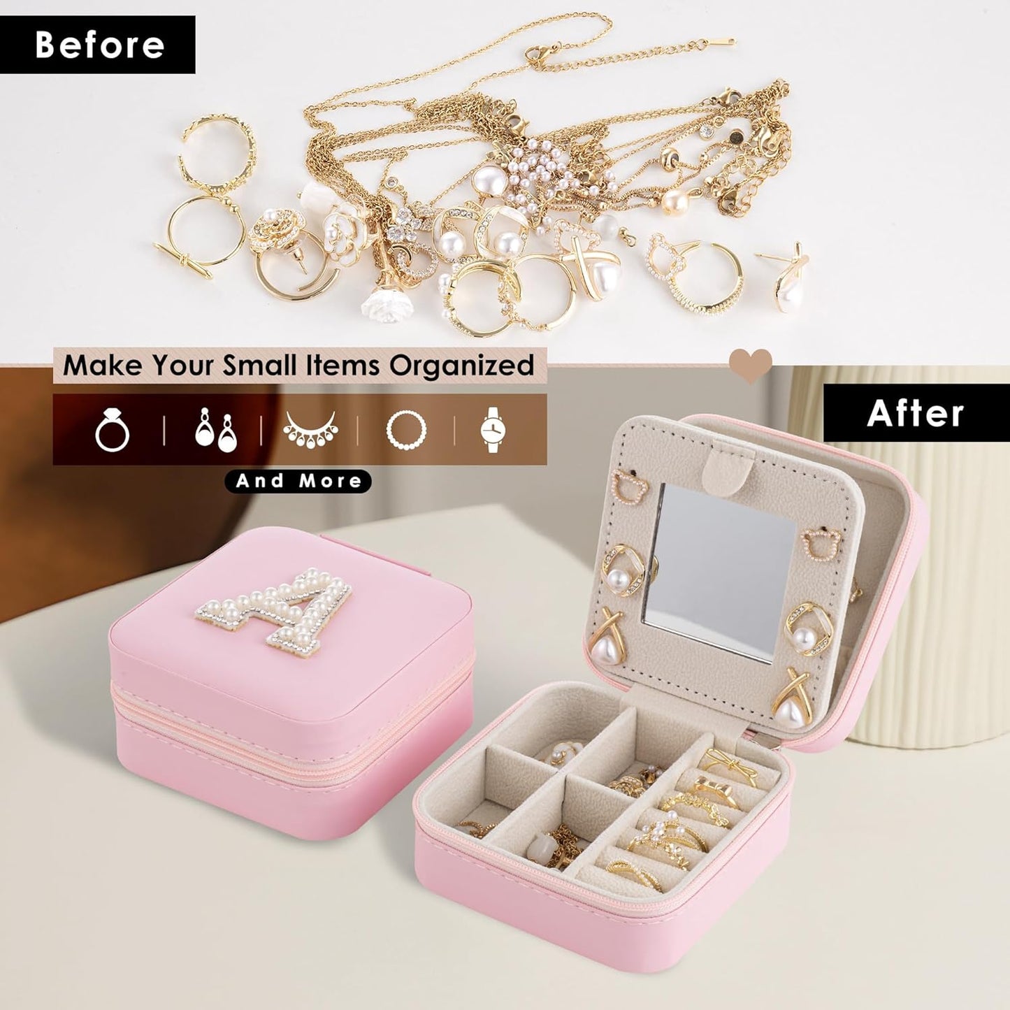 Birthday Gifts For Women, Initial Jewelry Box, Travel Jewelry Case, Gifts for Wife Girlfriend, Small Travel Jewelry Organizer, Gift for Girls, Graduation Gifts for Her, Bridesmaid Gifts