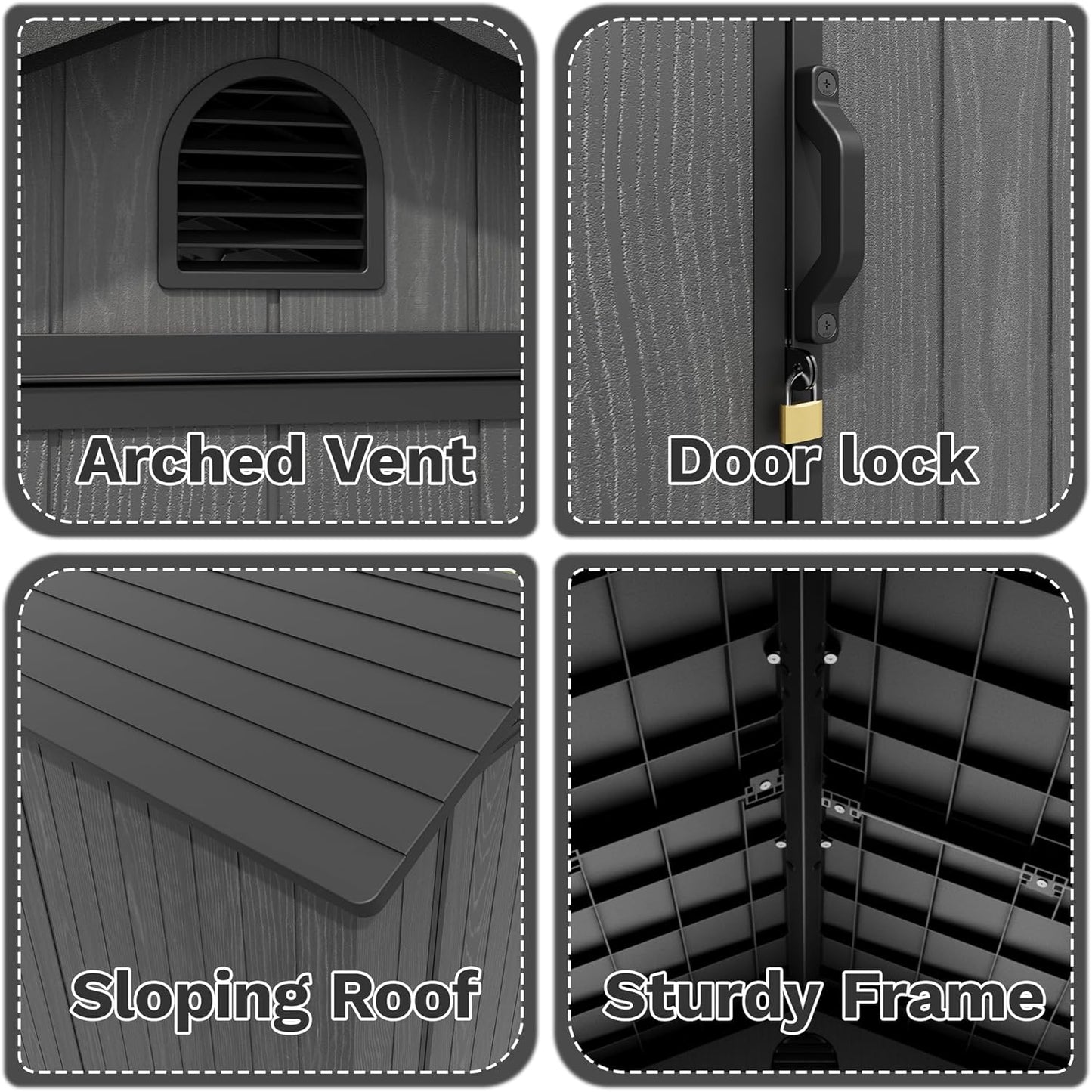 Devoko 4x6 FT Outdoor Storage Plastic Shed, Waterproof Resin Garden Shed with Lockable Door, Floor & Window, All-Weather Tool Shed for Backyard, Patio, Lawn, Poolside, Dark Gray