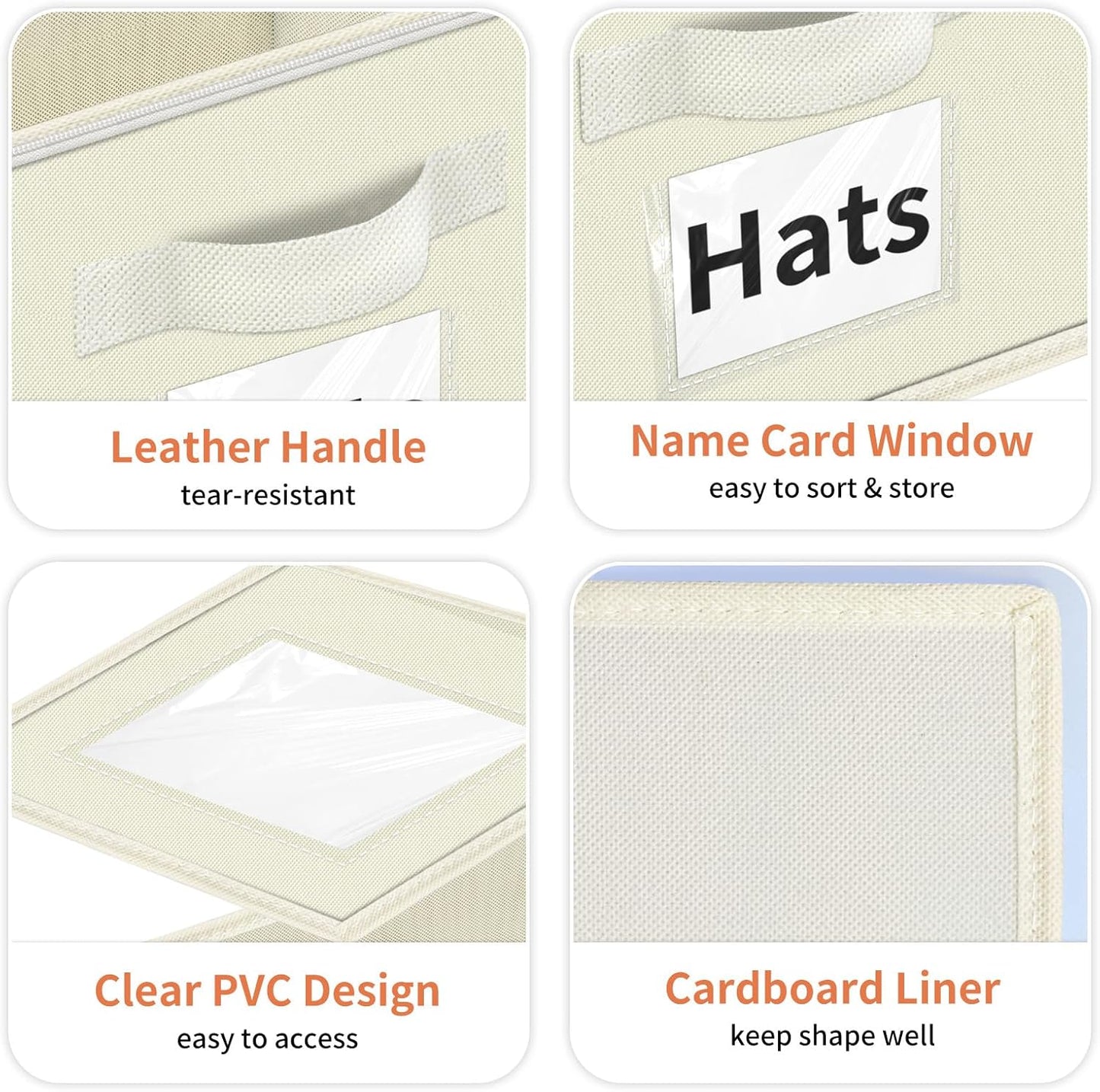 Hat Organizer for Baseball Caps - 2PCS Stackable Storage with Clear Window Lid, Flip-Top Access, Space-Saving Hat Box for Closet, Breathable Fabric (beige)