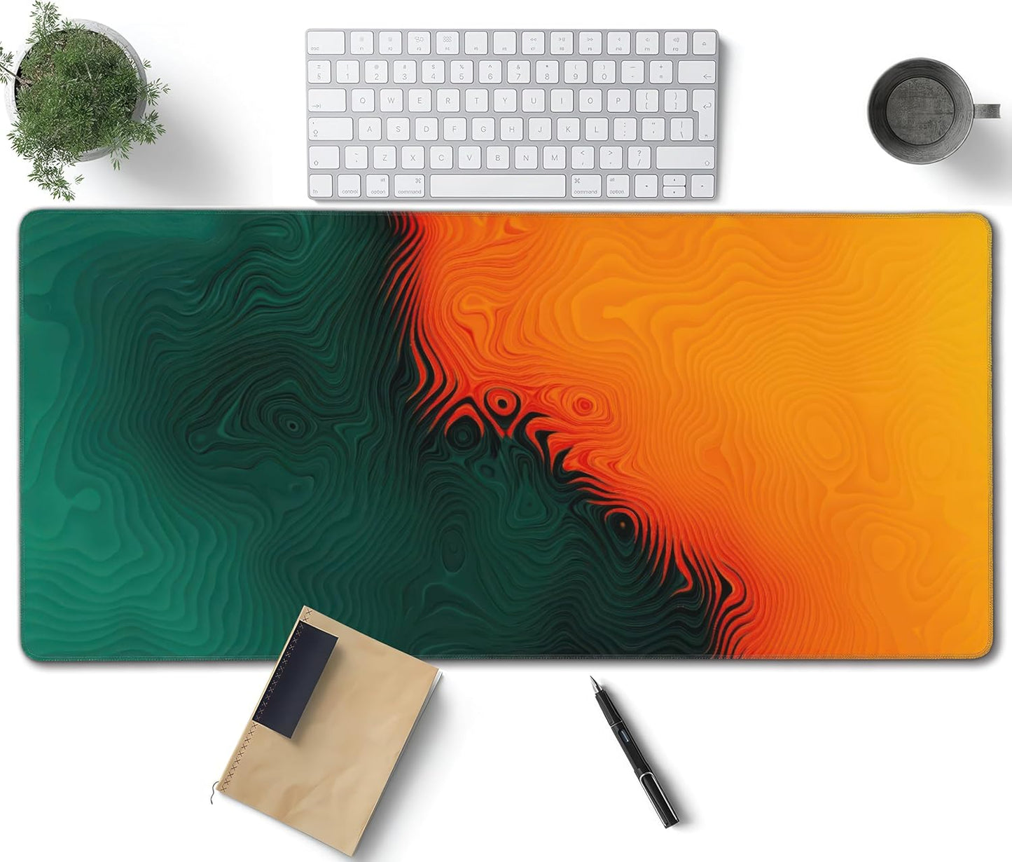 Colorful Topographic Large Mouse Pad, Vintage Aesthetic Gaming Desk Mat, XXL Keyboard Desk Pad Mat for Desktop, 35.4"x15.7" Non-Slip Base Big Mousepad with Stitched Edges