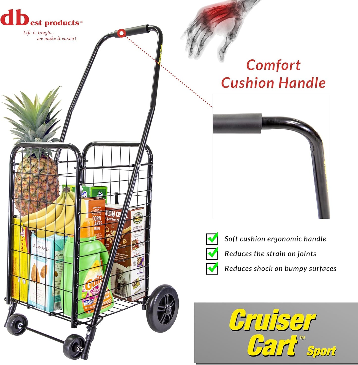 dbest Products Cruiser Cart Sport, Foldable Grocery Cart on Wheels,Multi-Use Collapsible Folding Laundry Basket with Wheels