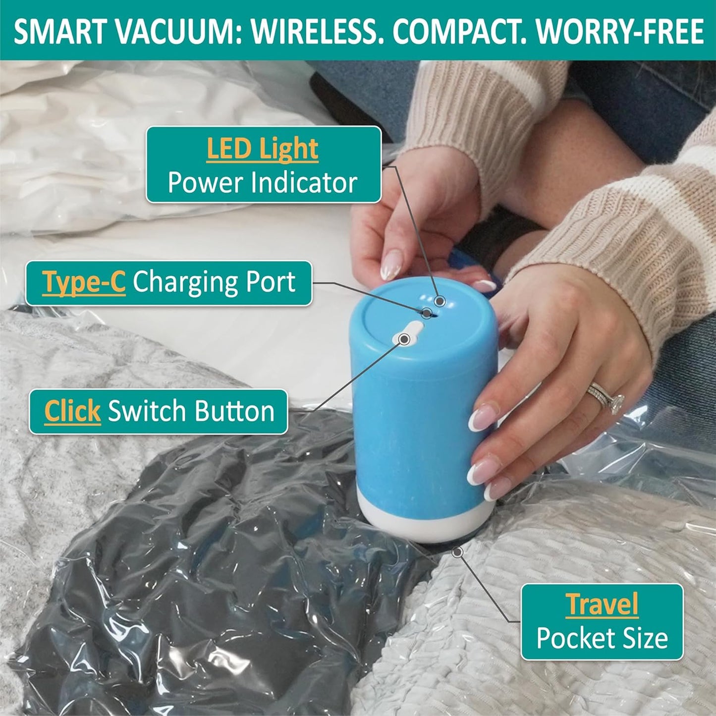 30 Pack Vacuum Storage Bags with Rechargeable Wireless Electric Pump, Vacuum Seal Space Saver Bags for Clothing, Pillows, Blanket, Bedding, Comforter