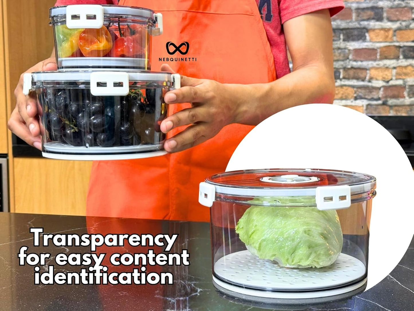 Lettuce Keeper for Refrigerator with Lids Lettuce Crisper 3-Piece Set Date Chronograph Airtight BPA-Free Removable Drain Tray and Air Vents
