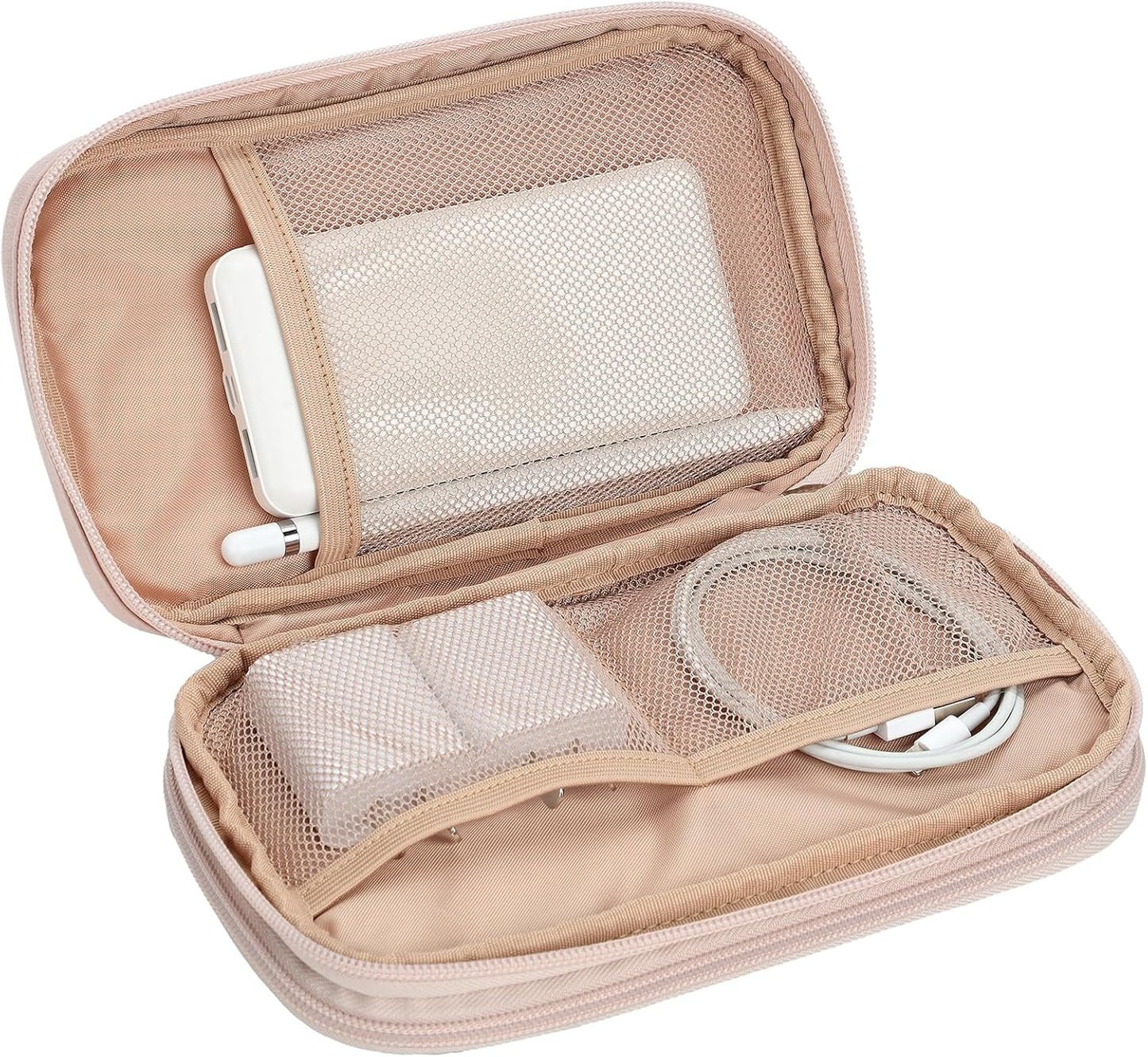 NISHEL Travel Cord Organizer Case, Double Layers Tech Electronic Bag, Essentials for Charger, Cable, Phone, Flash drive, Medium, Pink