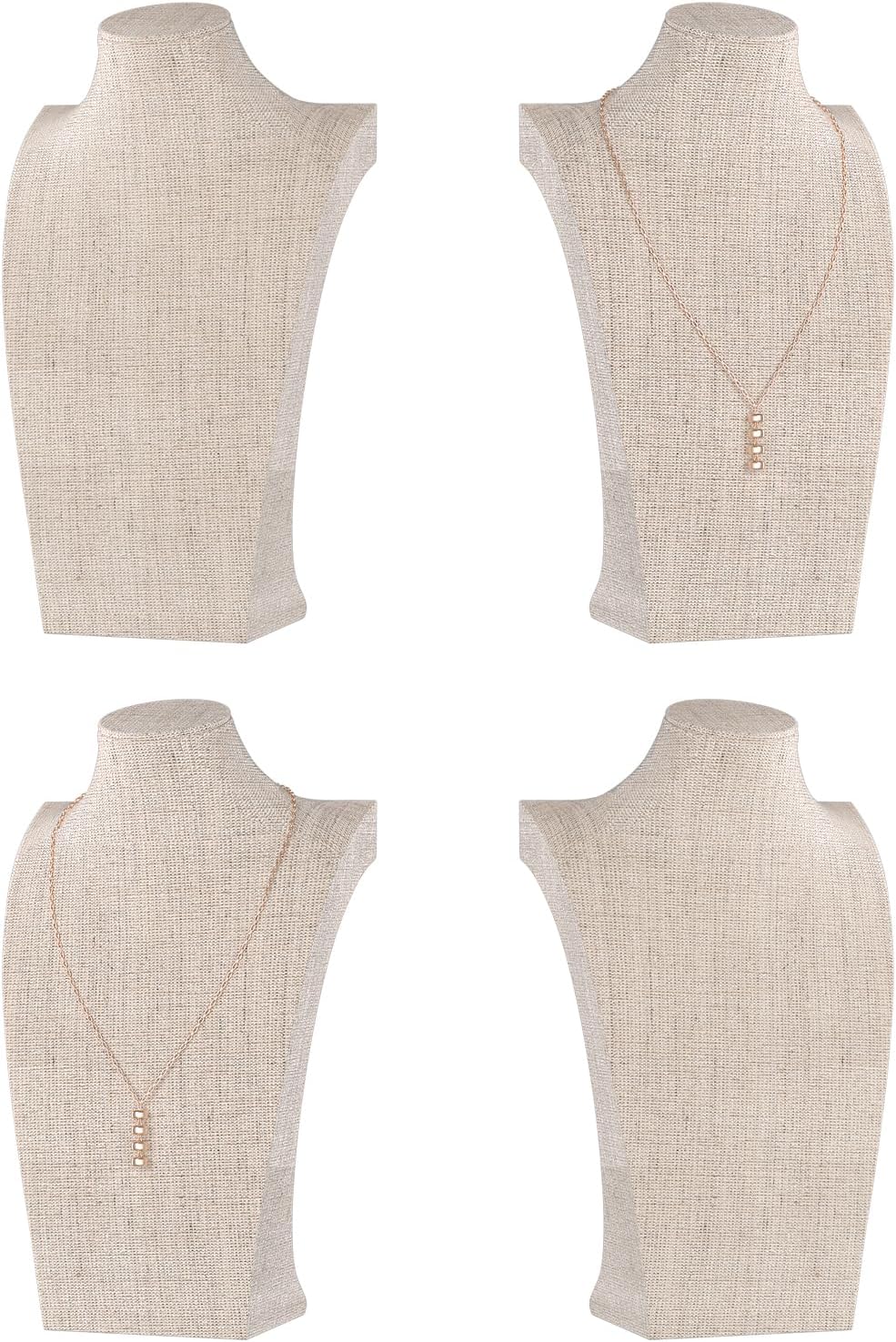 Necklace Bust Display Stand, Necklace Holder, Pendant Chain Necklace Organizer for Women (Yellow Linen, L 4PCS)
