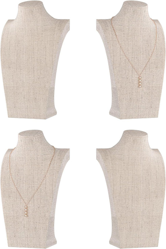 Necklace Bust Display Stand, Necklace Holder, Pendant Chain Necklace Organizer for Women (Yellow Linen, L 4PCS)