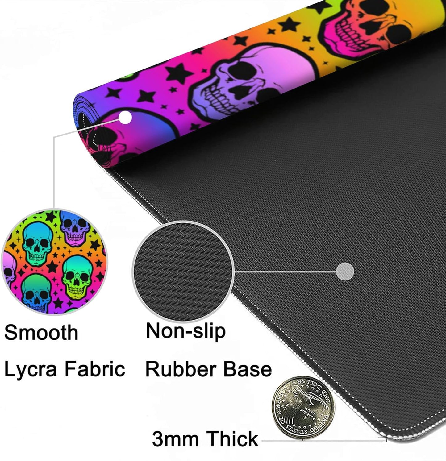 Desk Mat,Neon Skulls and Stars Extended Gaming Mouse Pad,Large Non-Slip Rubber Base Mousepad with Stitched Edges,Waterproof Mouse Mat Desk Pad for Office Game Home 35.4x15.75 in