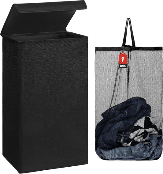DOKEHOM 100L Laundry Basket with Lid and Removable Laundry Bags, Large Collapsible Laundry Hamper for Bedroom, Bathroom, Laundry Room, Colloge (Black)