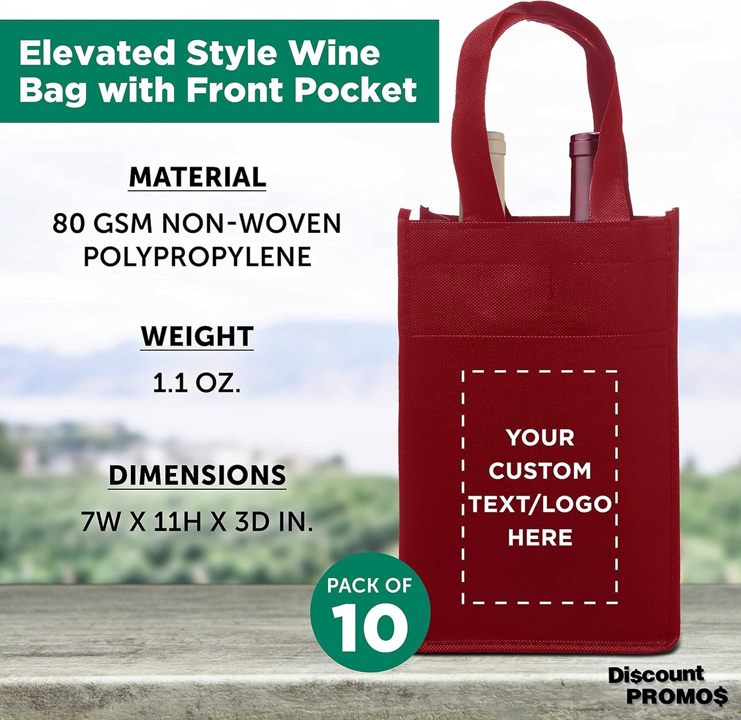 DISCOUNT PROMOS Non-Woven Vineyard Two Bottle Wine Bags