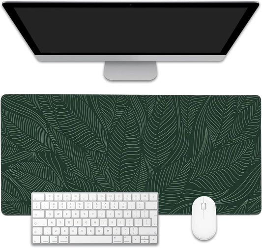 Golden Tropical Leaf Large Gaming Mouse Pad,Waterproof Desk Mat for Desktop,Non-Slip Rubber Base Mousepad with Stitched Edges for Laptop Office and Home 35.4X15.7 Inch
